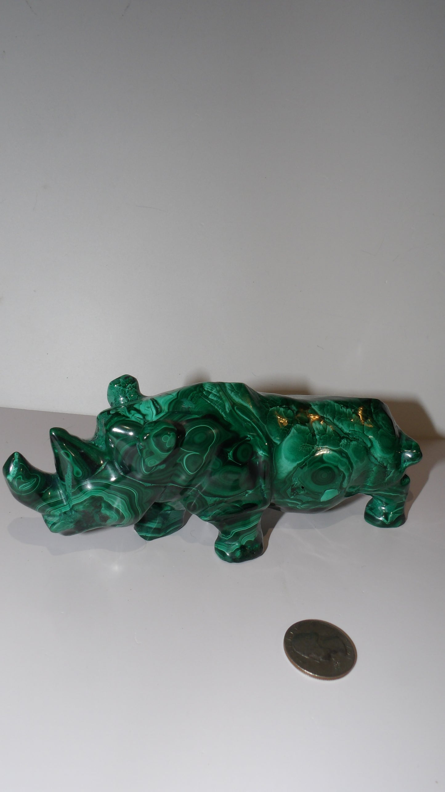 Malachite hand Carved Rhino Sculpture