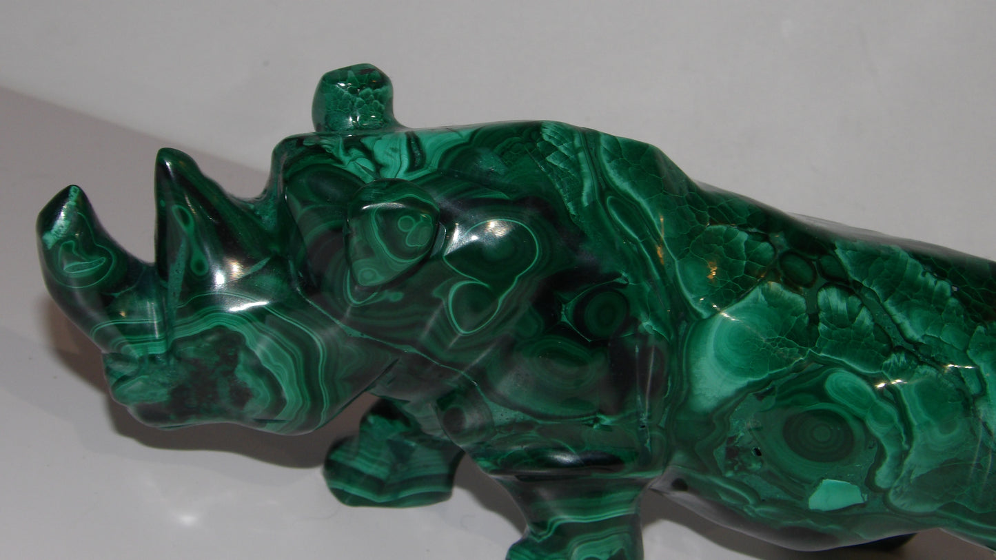 Malachite hand Carved Rhino Sculpture