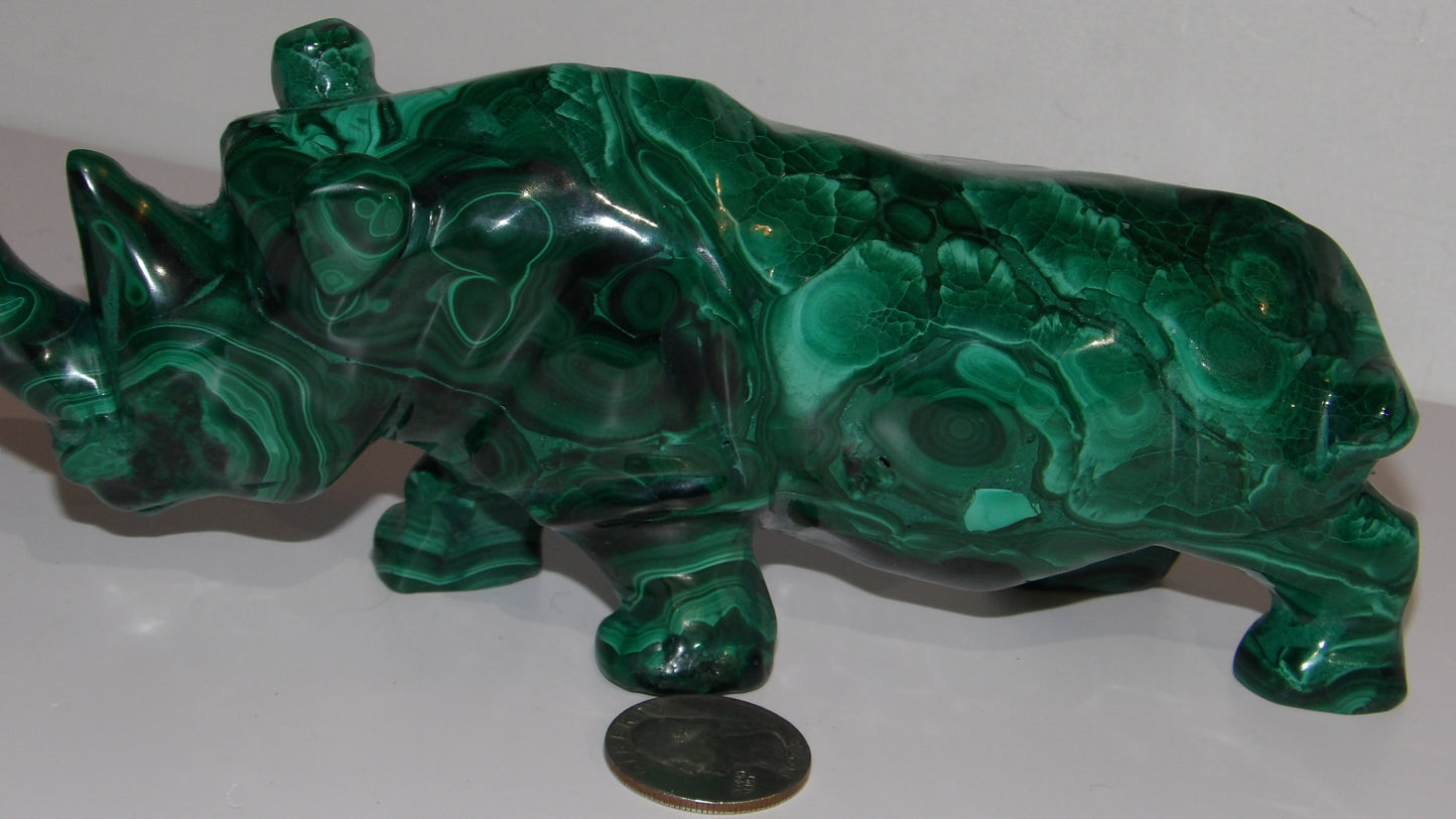 Malachite hand Carved Rhino Sculpture