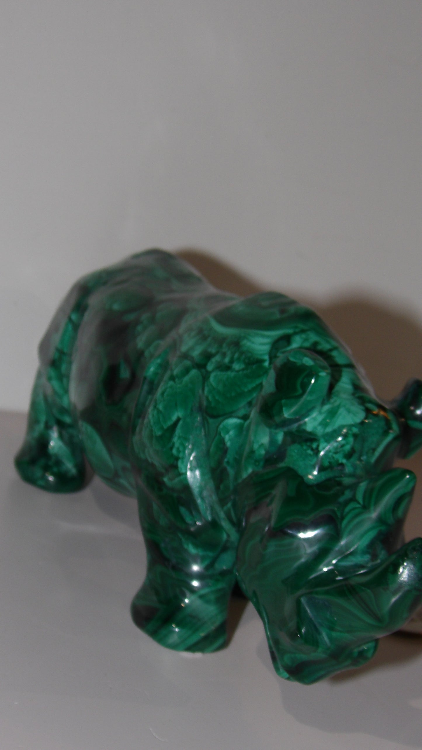 Malachite hand Carved Rhino Sculpture