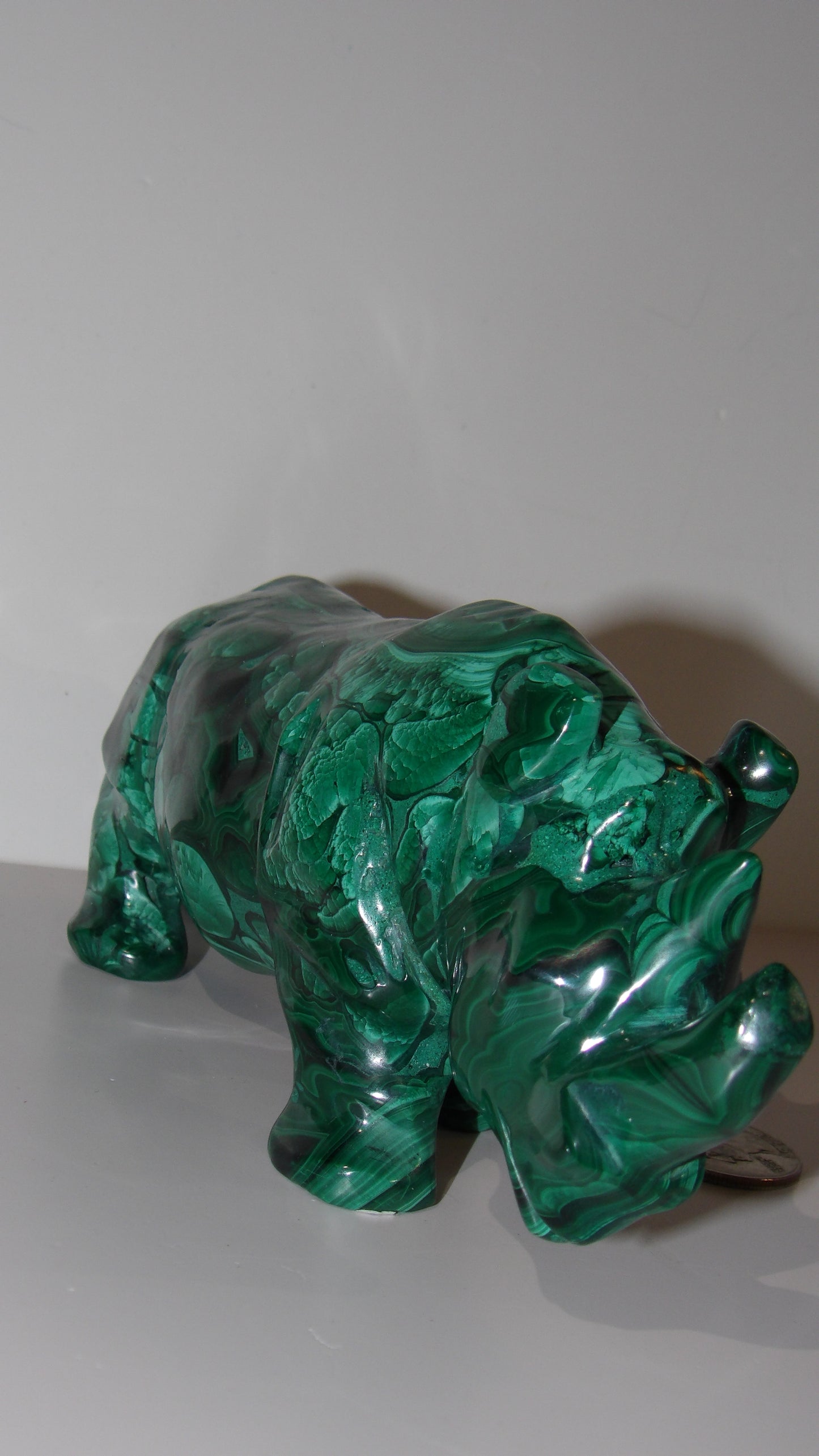 Malachite hand Carved Rhino Sculpture