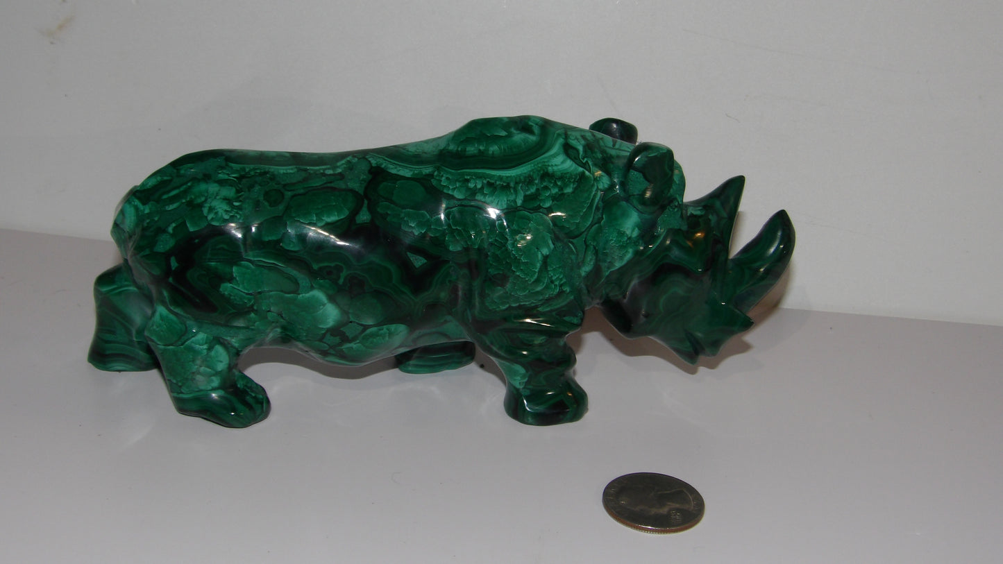 Malachite hand Carved Rhino Sculpture