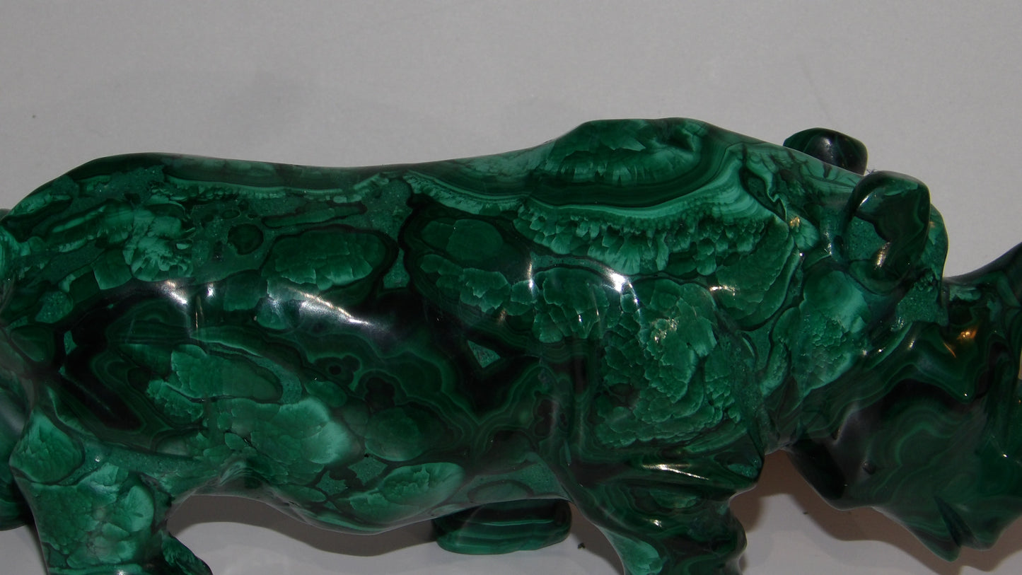 Malachite hand Carved Rhino Sculpture