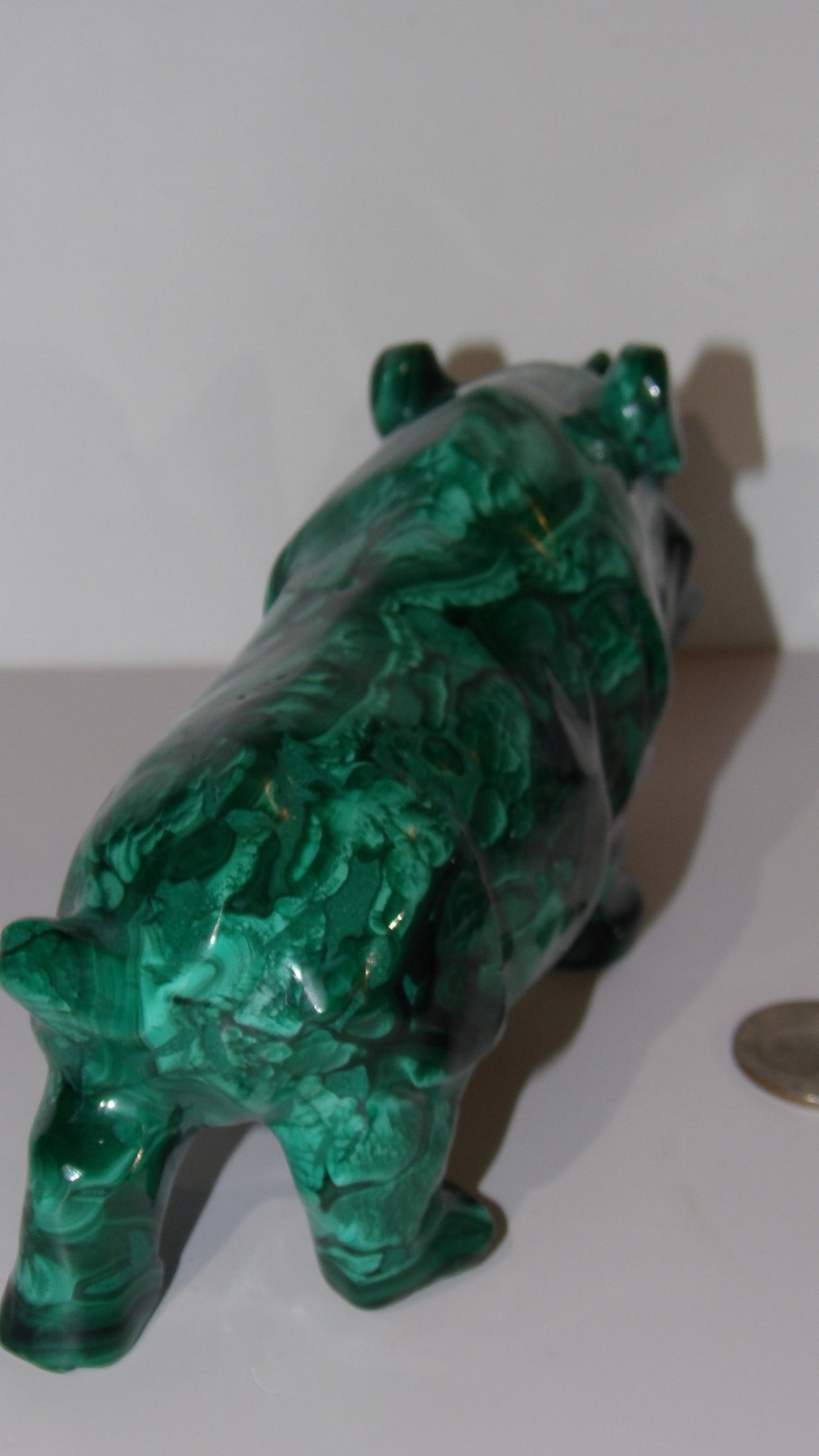 Malachite hand Carved Rhino Sculpture