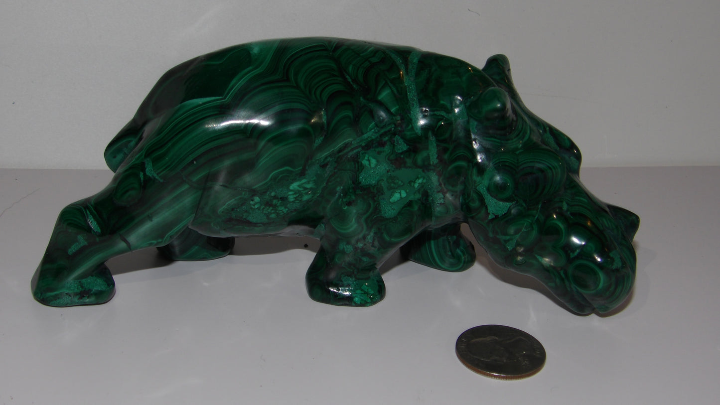 Malachite hand Carved Hippo- hippopotamus, Sculpture