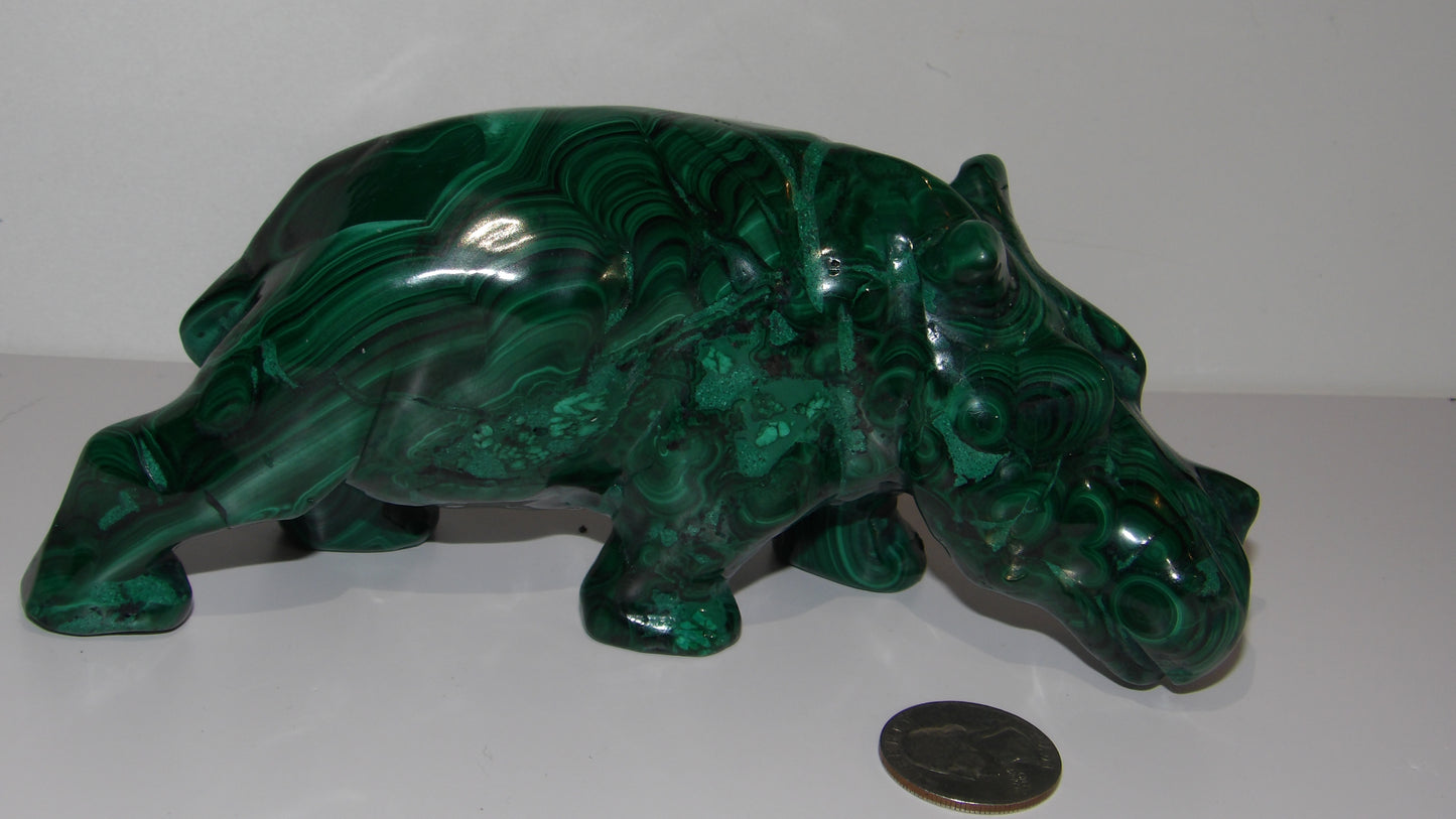 Malachite hand Carved Hippo- hippopotamus, Sculpture