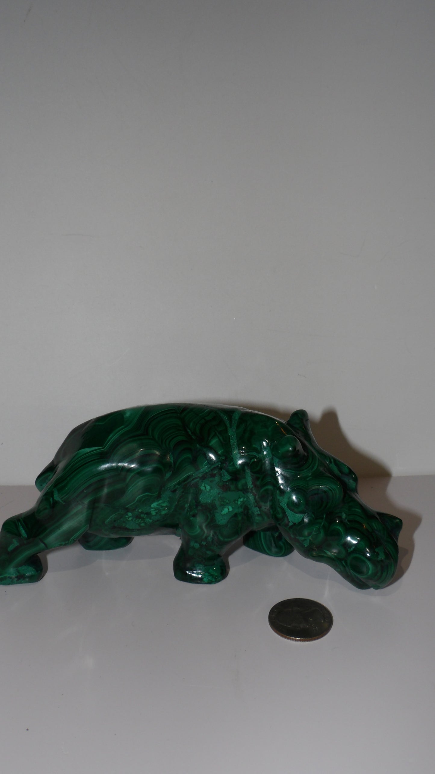 Malachite hand Carved Hippo- hippopotamus, Sculpture