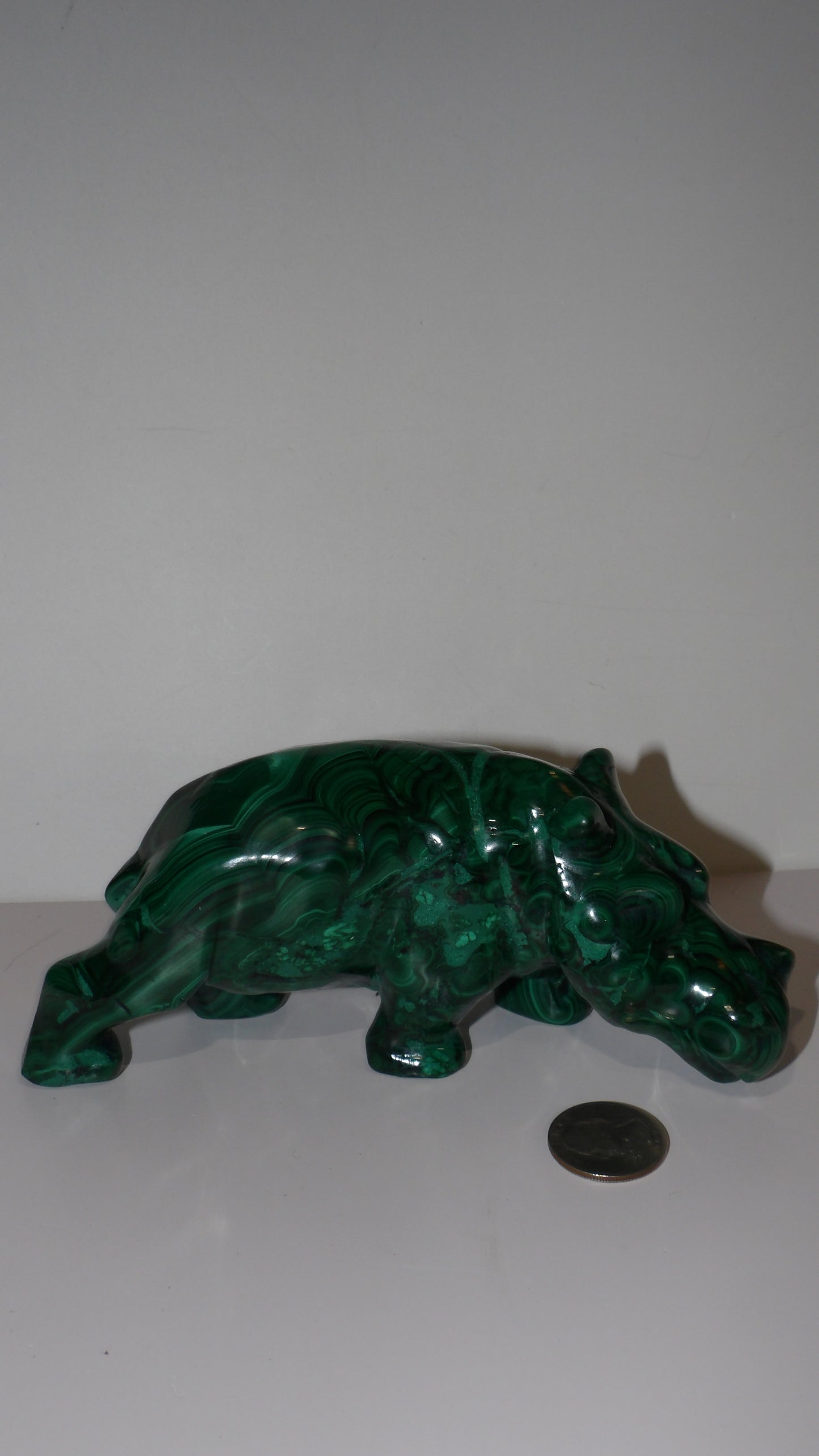 Malachite hand Carved Hippo- hippopotamus, Sculpture