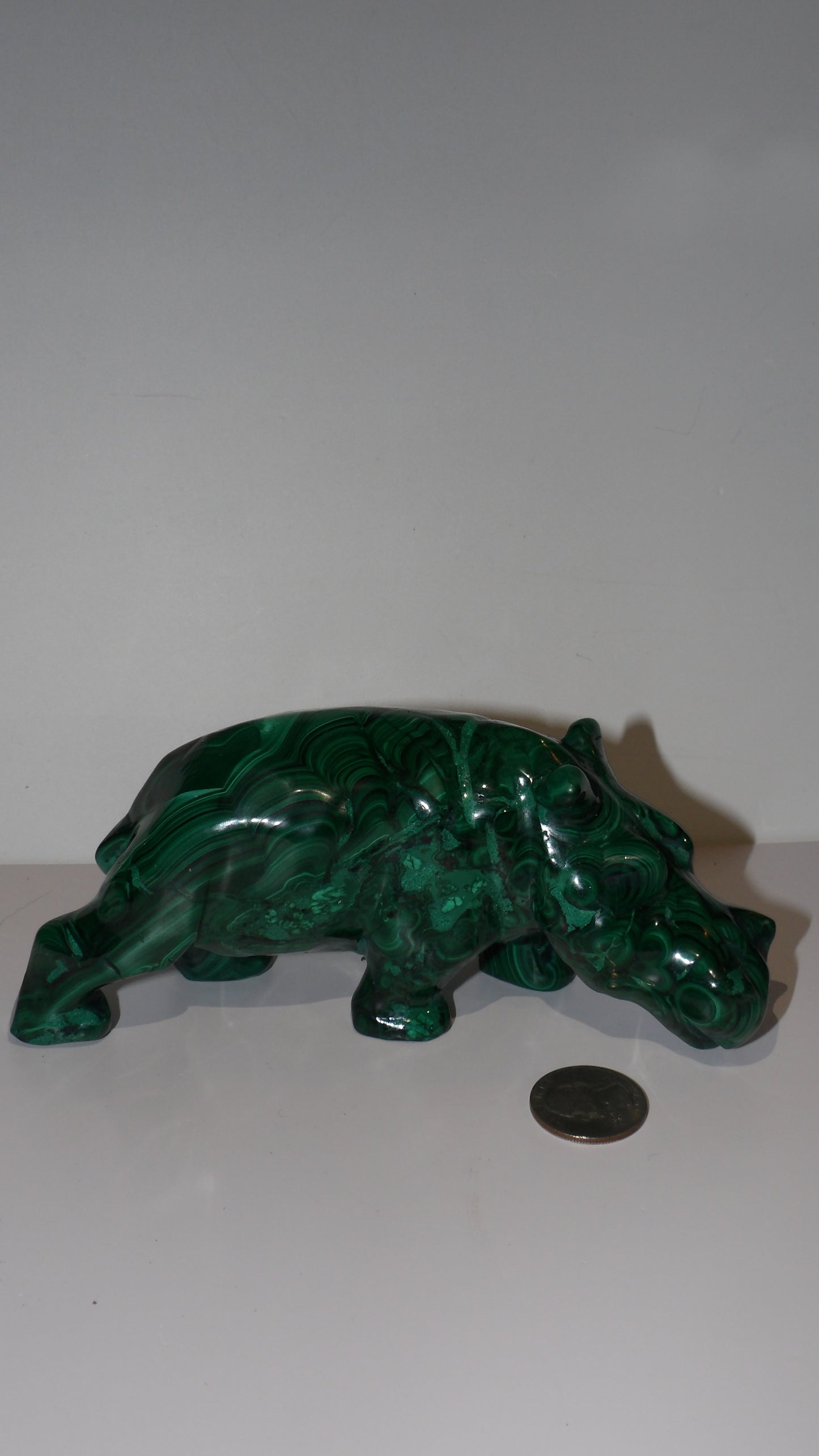 Malachite hand Carved Hippo- hippopotamus, Sculpture