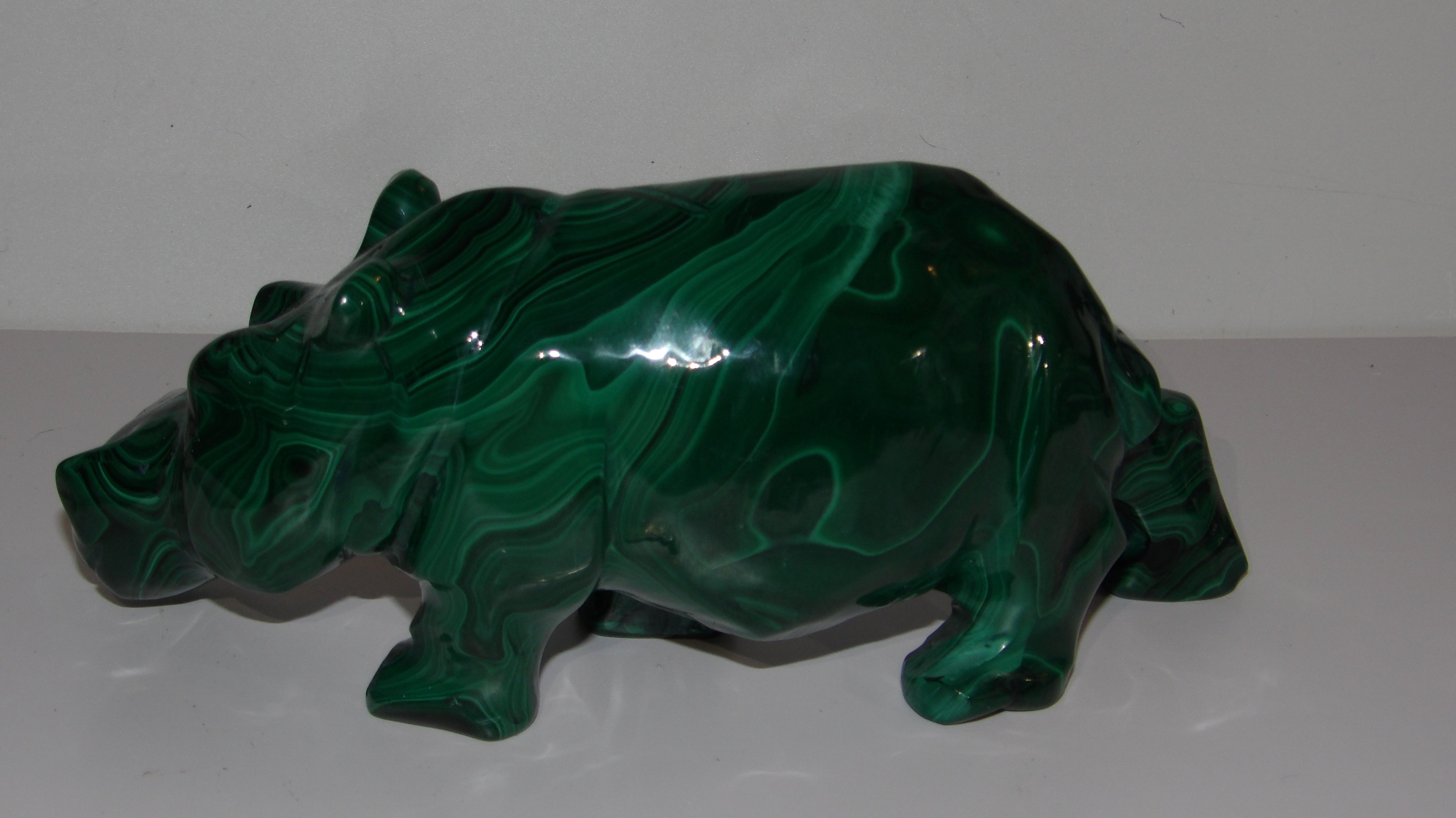 Malachite hand Carved Hippo- hippopotamus, Sculpture