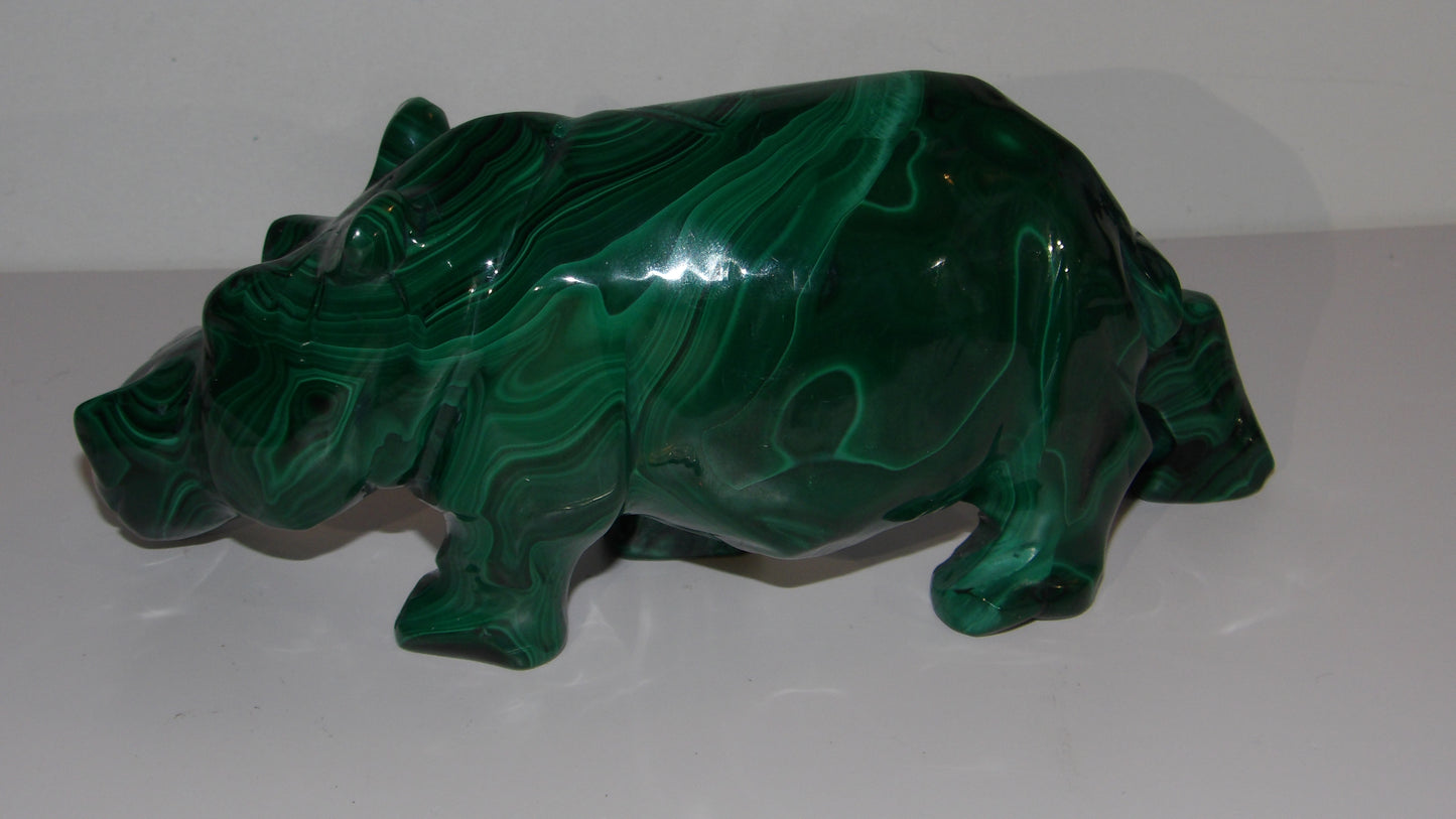 Malachite hand Carved Hippo- hippopotamus, Sculpture