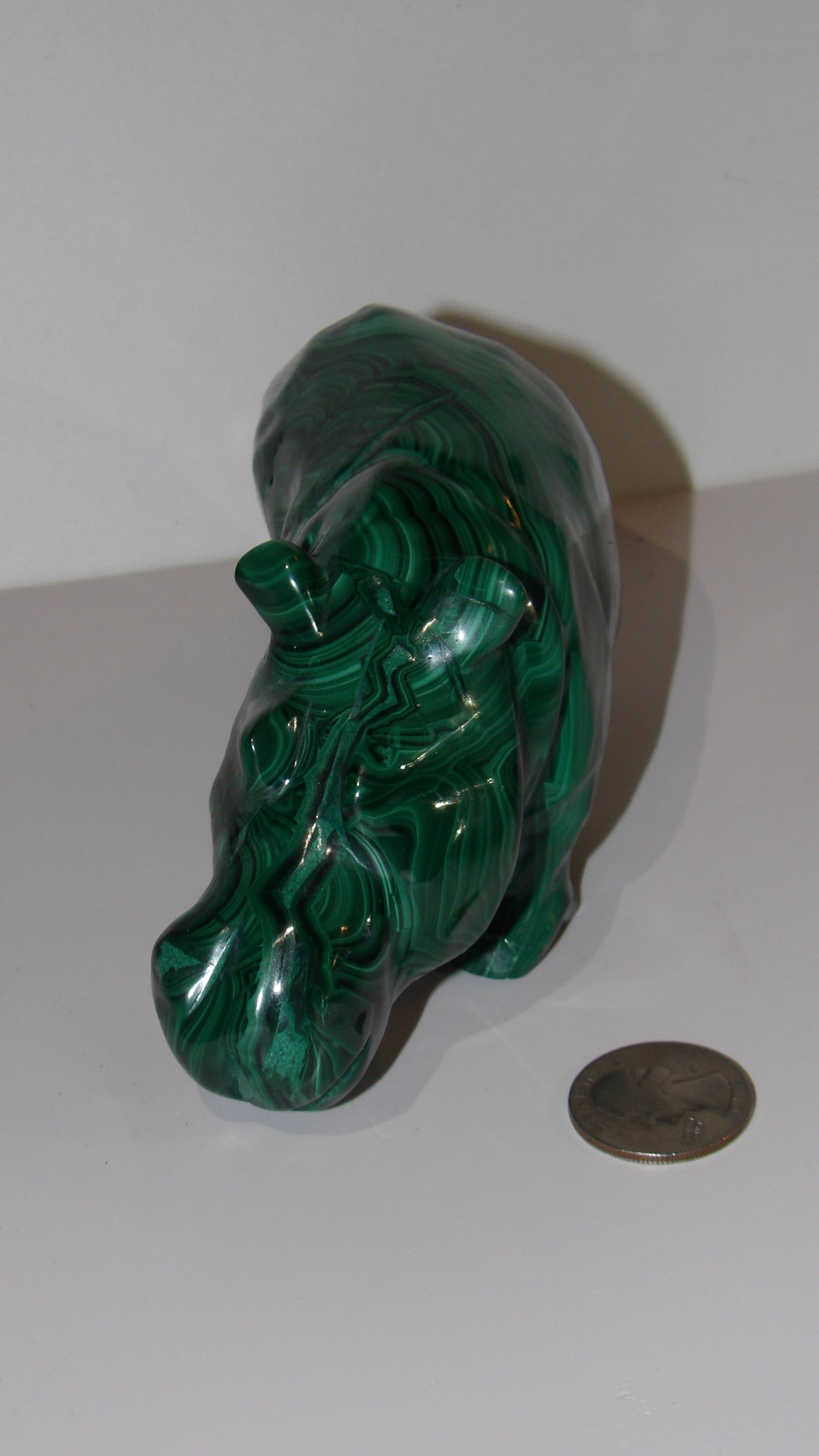 Malachite hand Carved Hippo- hippopotamus, Sculpture