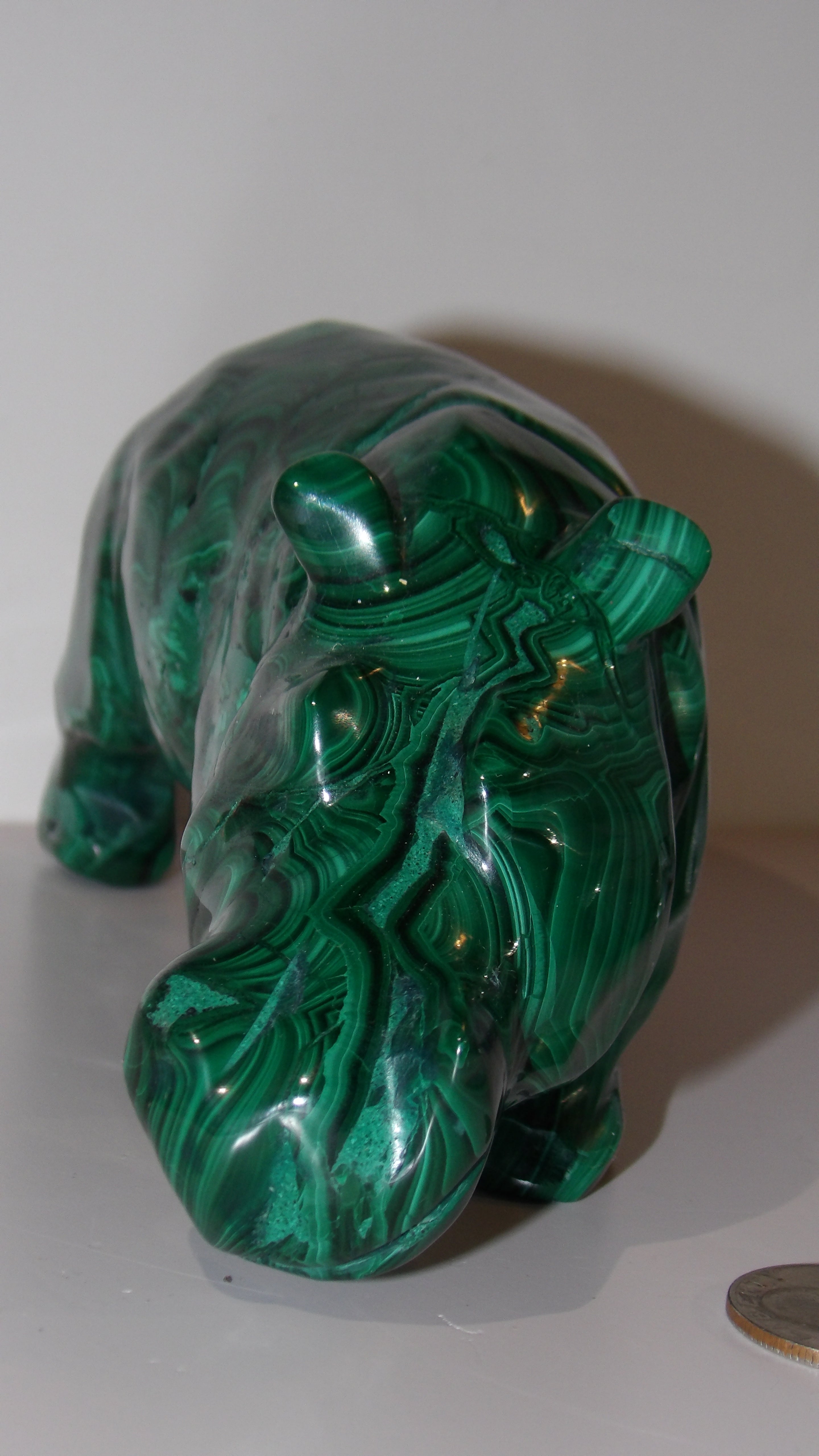 Malachite hand Carved Hippo- hippopotamus, Sculpture