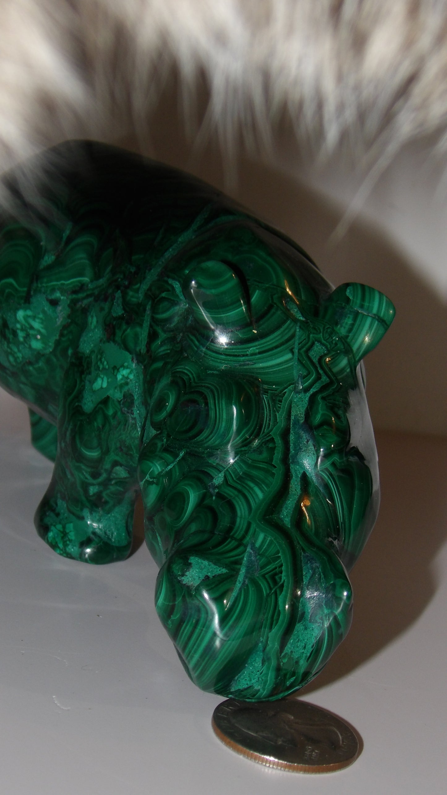 Malachite hand Carved Hippo- hippopotamus, Sculpture