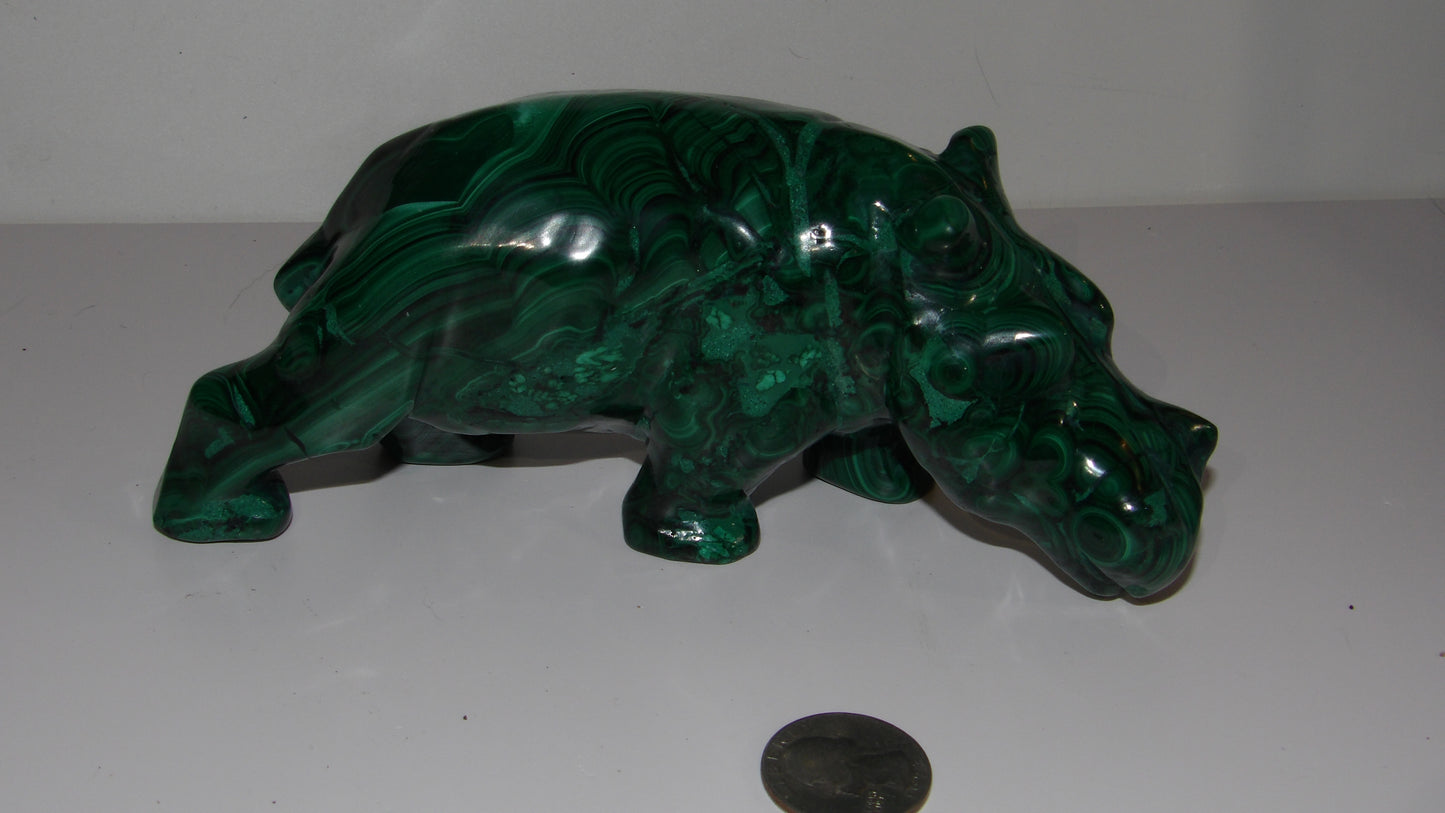 Malachite hand Carved Hippo- hippopotamus, Sculpture