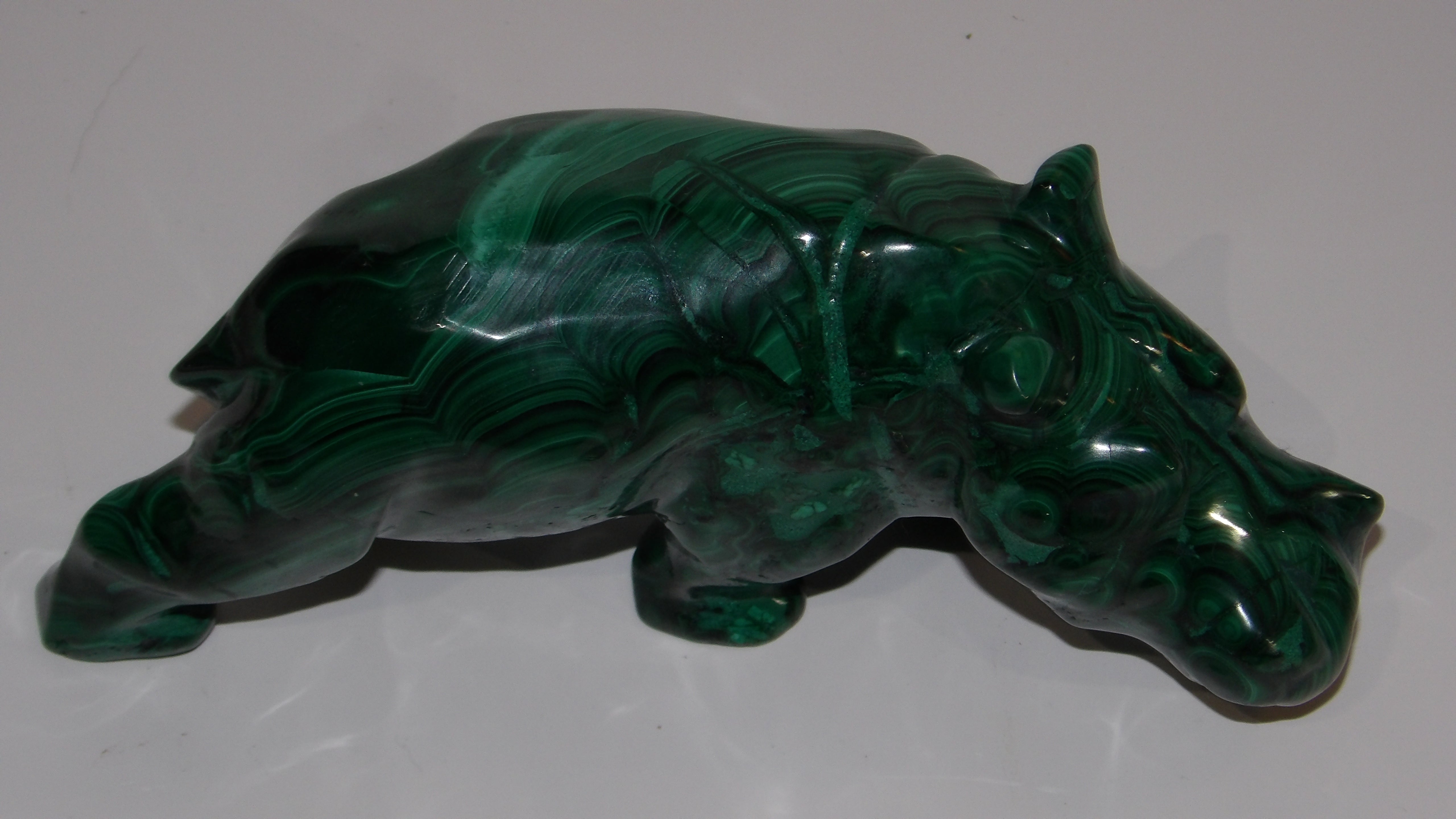 Malachite hand Carved Hippo- hippopotamus, Sculpture