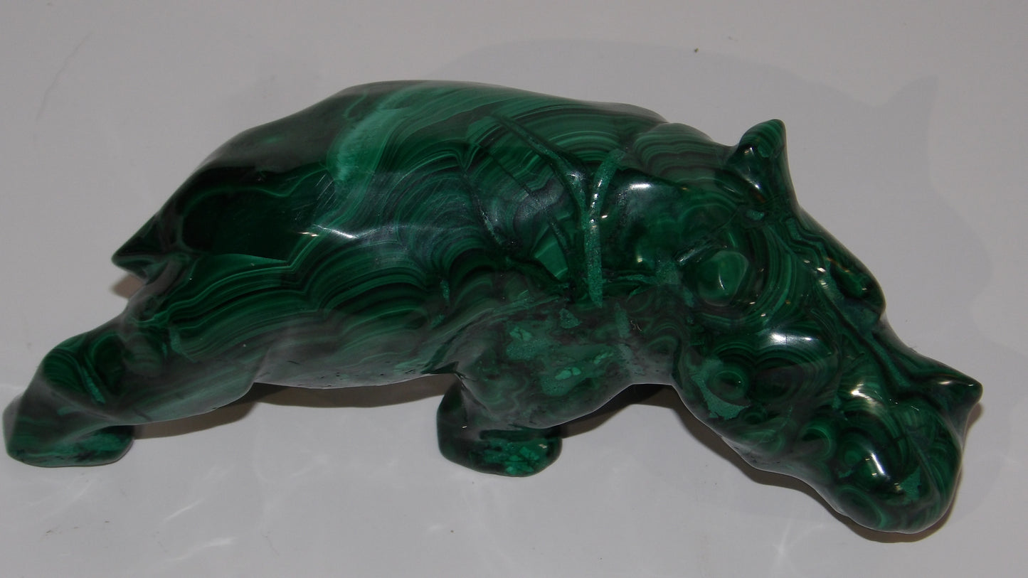 Malachite hand Carved Hippo- hippopotamus, Sculpture