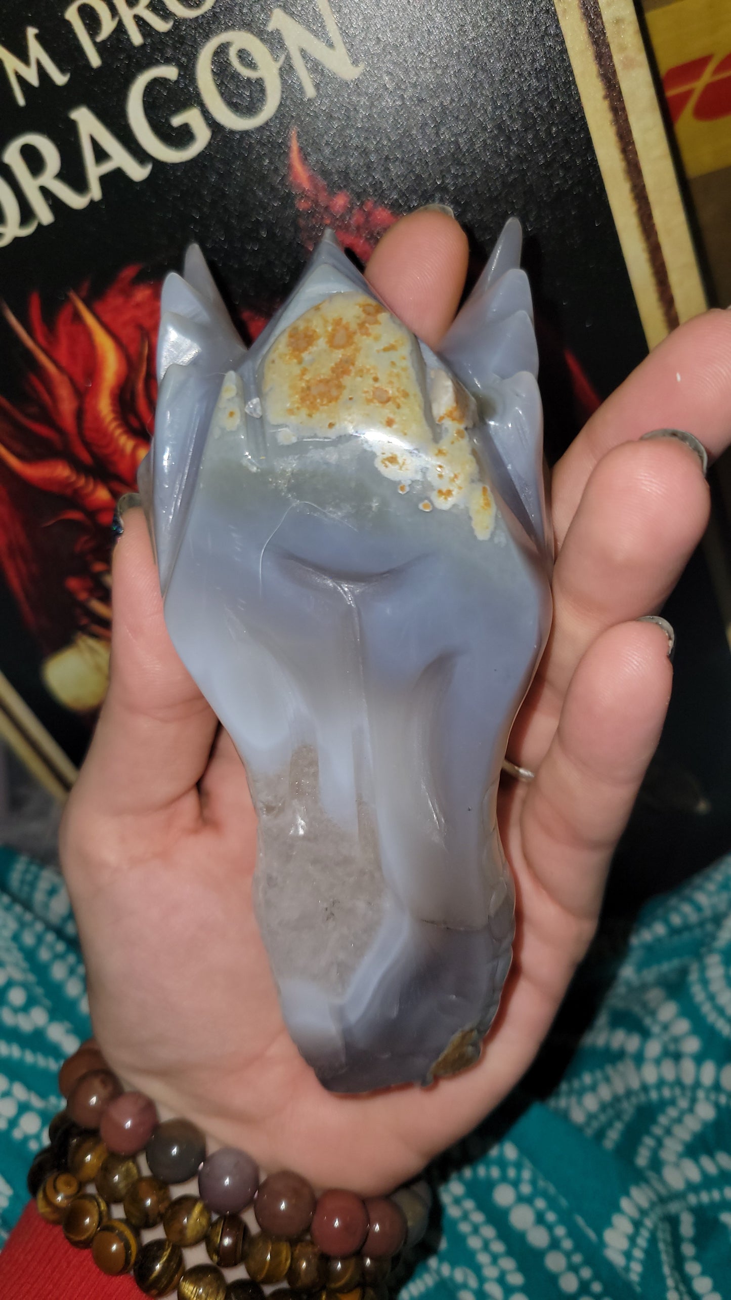 Crystal Agate dragon head - pocket full of chunky drusy