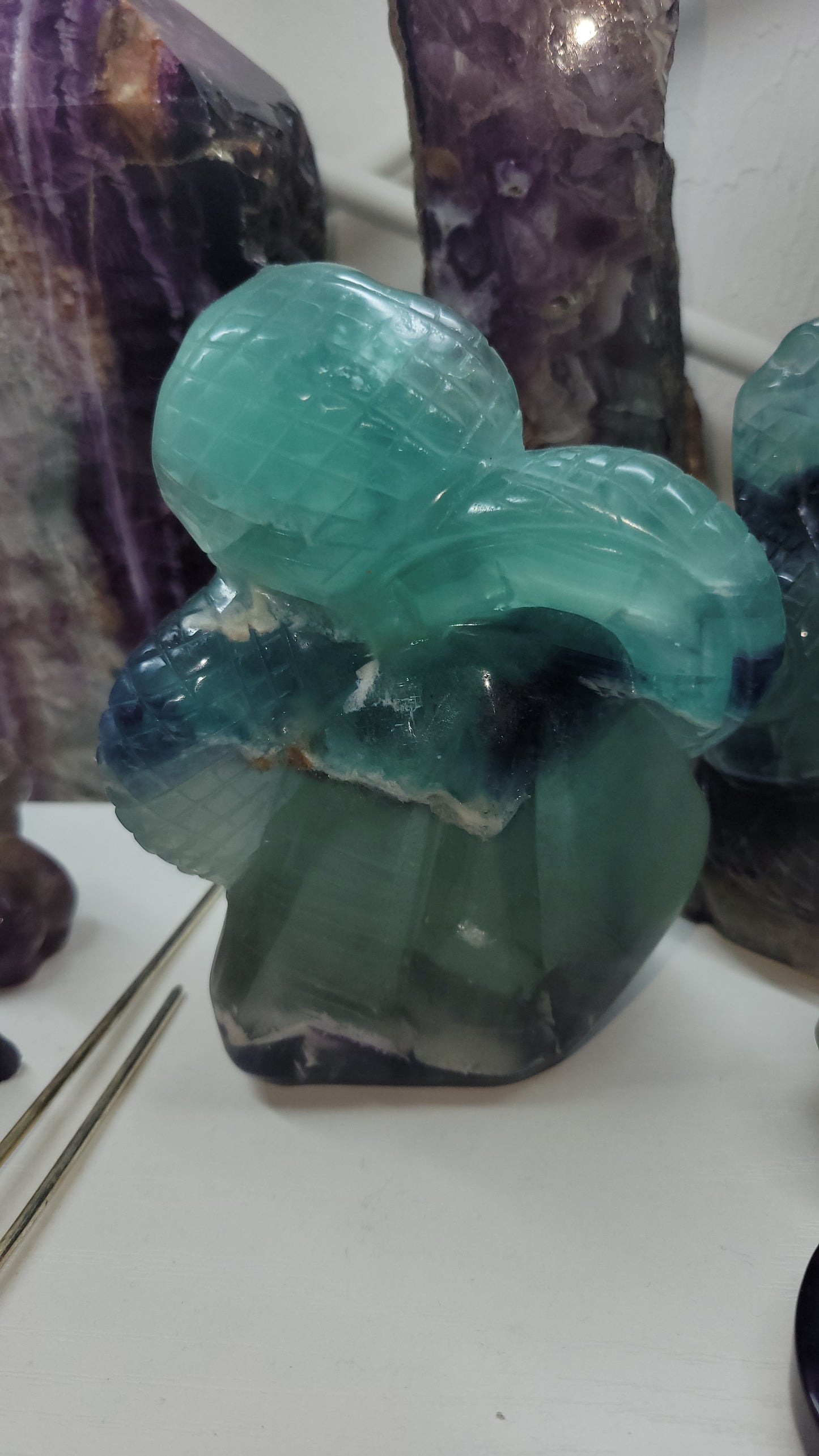 Beautiful fluorite crystal  Cobra snake hand carved