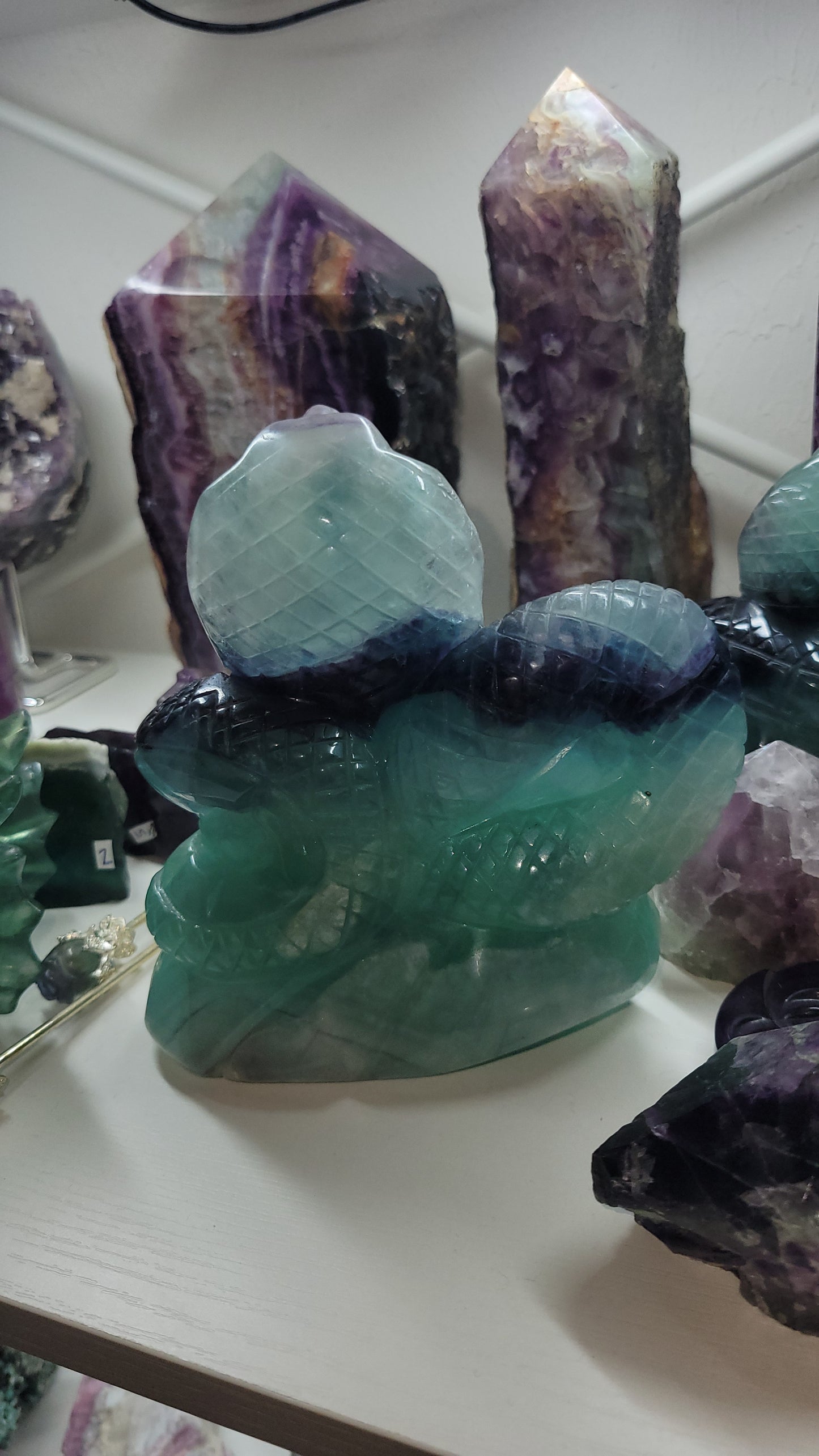 Beautiful fluorite crystal  Cobra snake hand carved