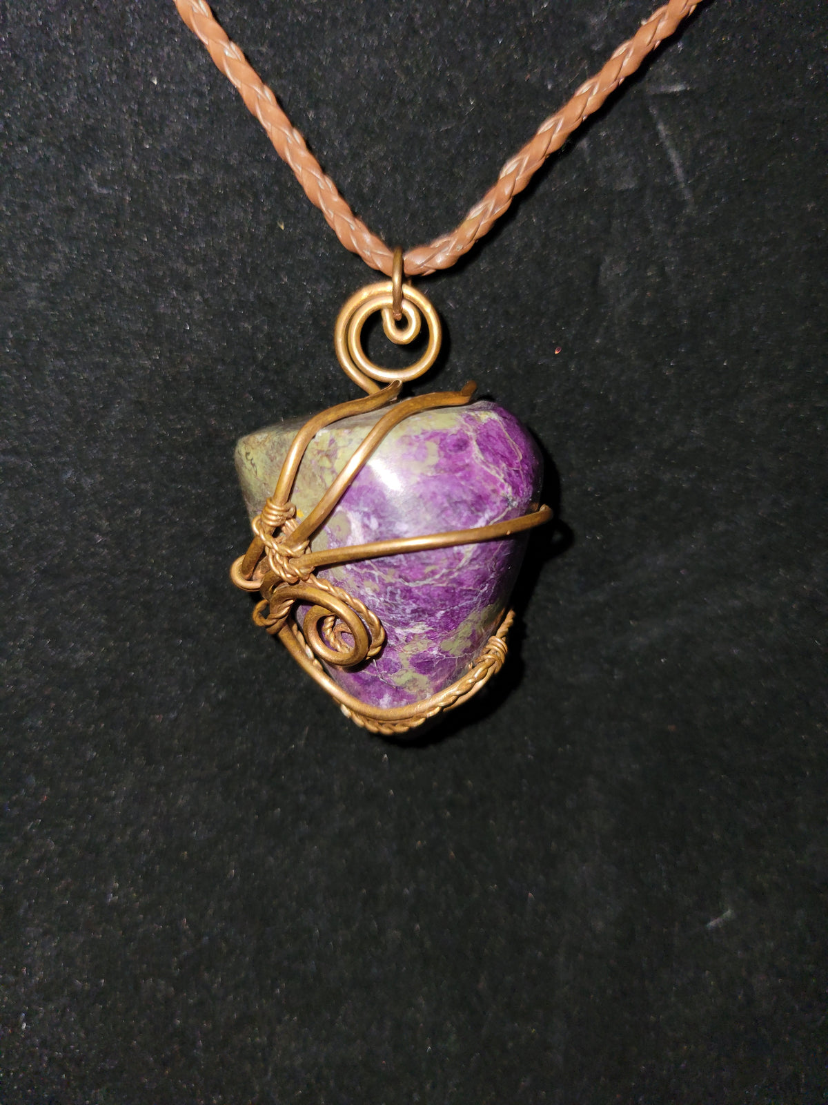 Stichtite & Serpentine copper wire wrapped pendant