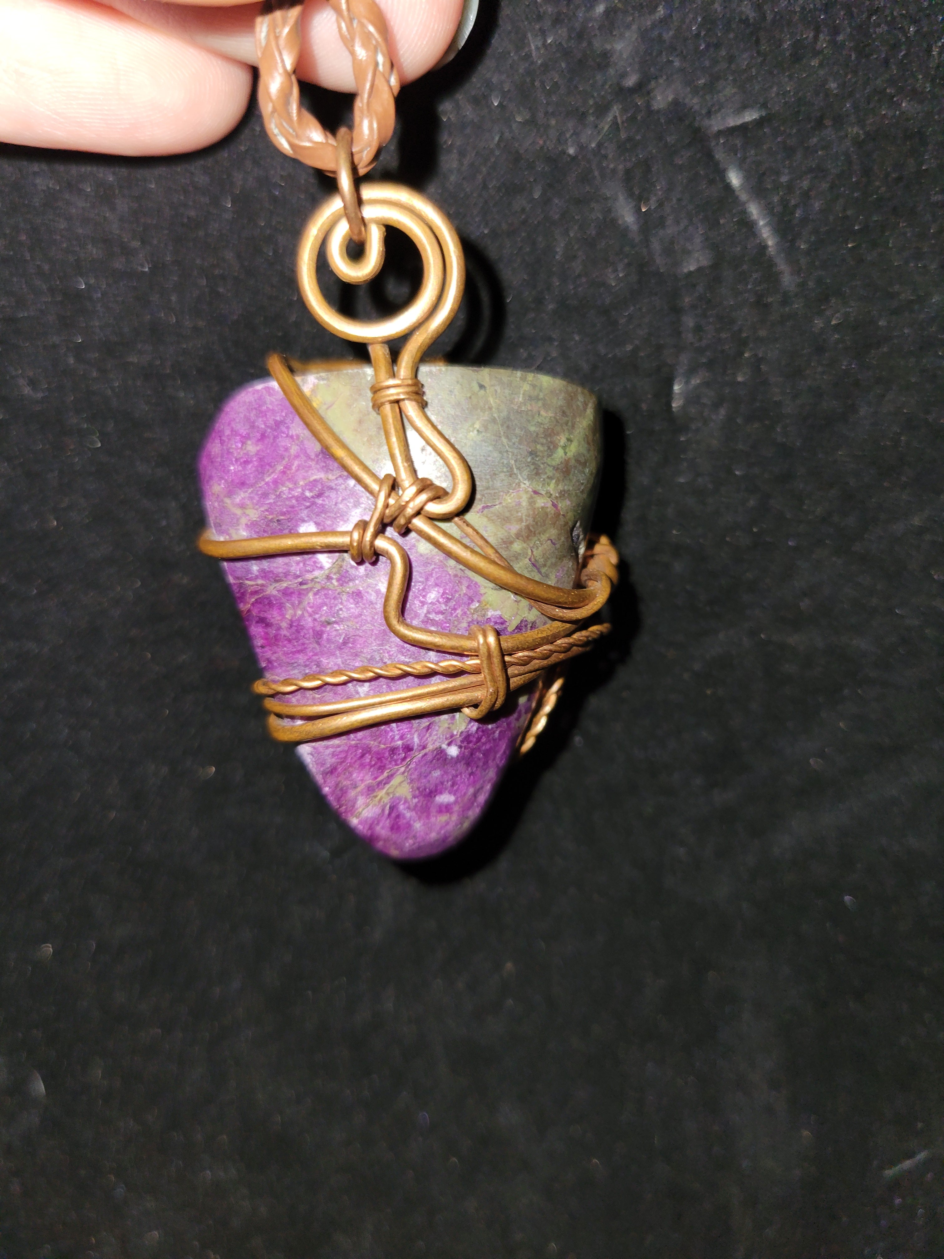 Stichtite & Serpentine copper wire wrapped pendant