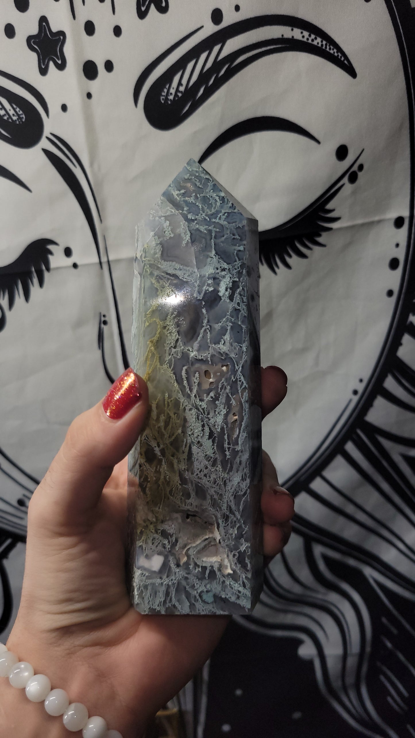 beautiful chalcedony moss agate crystal  tower