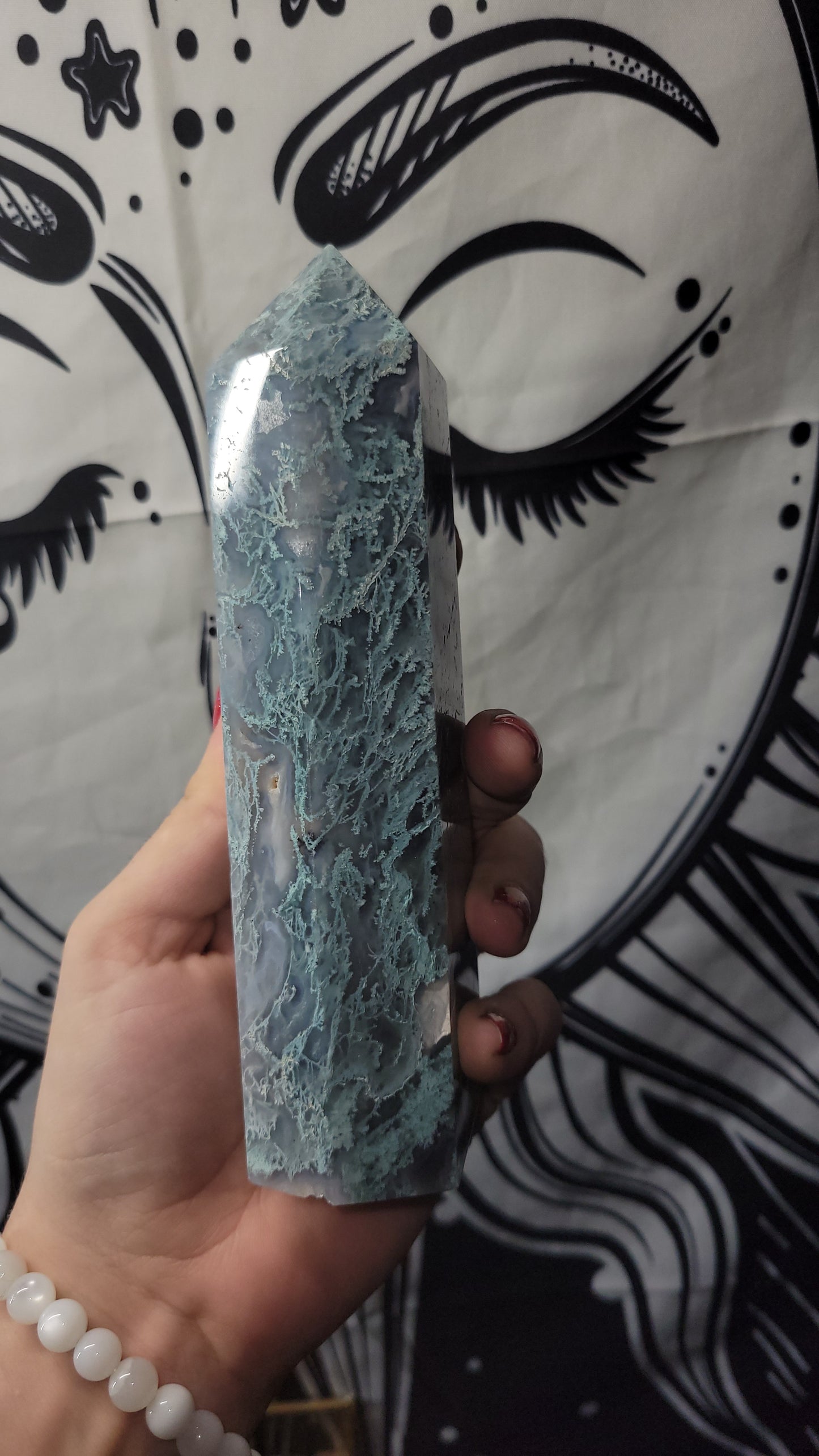 beautiful chalcedony moss agate crystal  tower