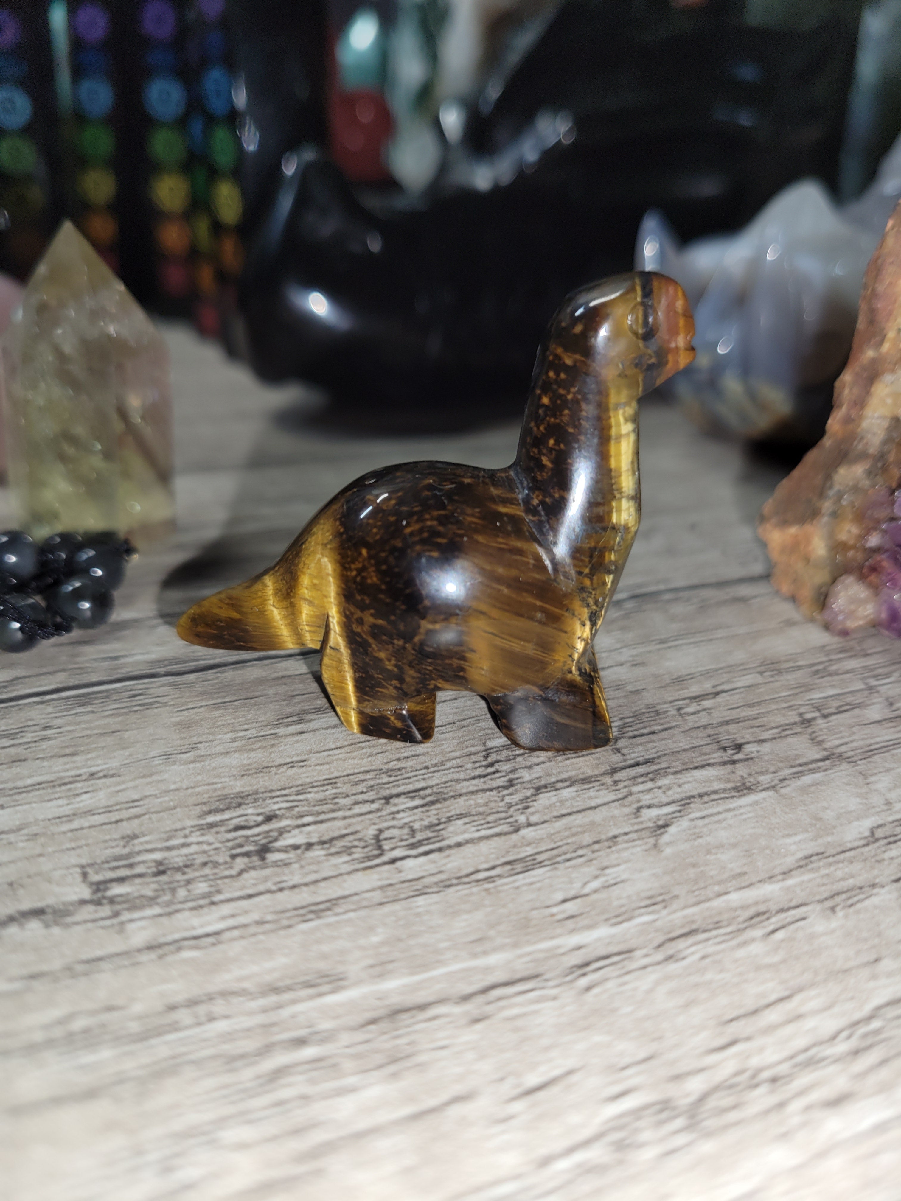 Tigers eye dino! Tall neck ! Hand carved