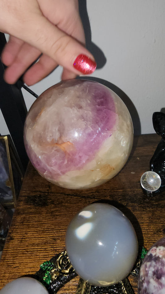 Pink & yellow fluorite sphere huge