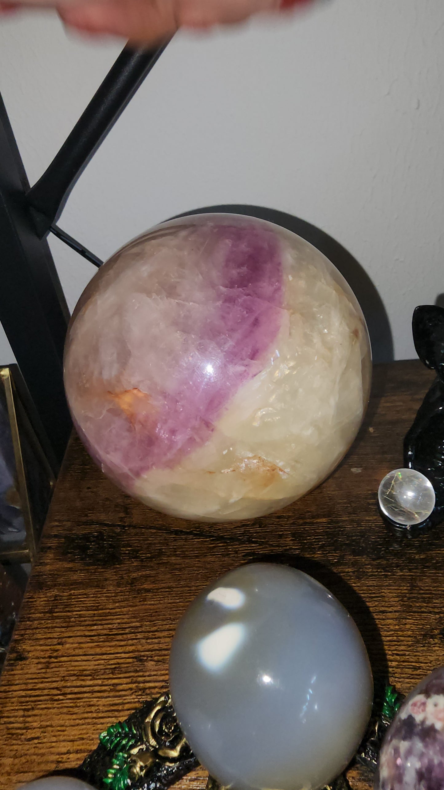 Pink & yellow fluorite sphere huge