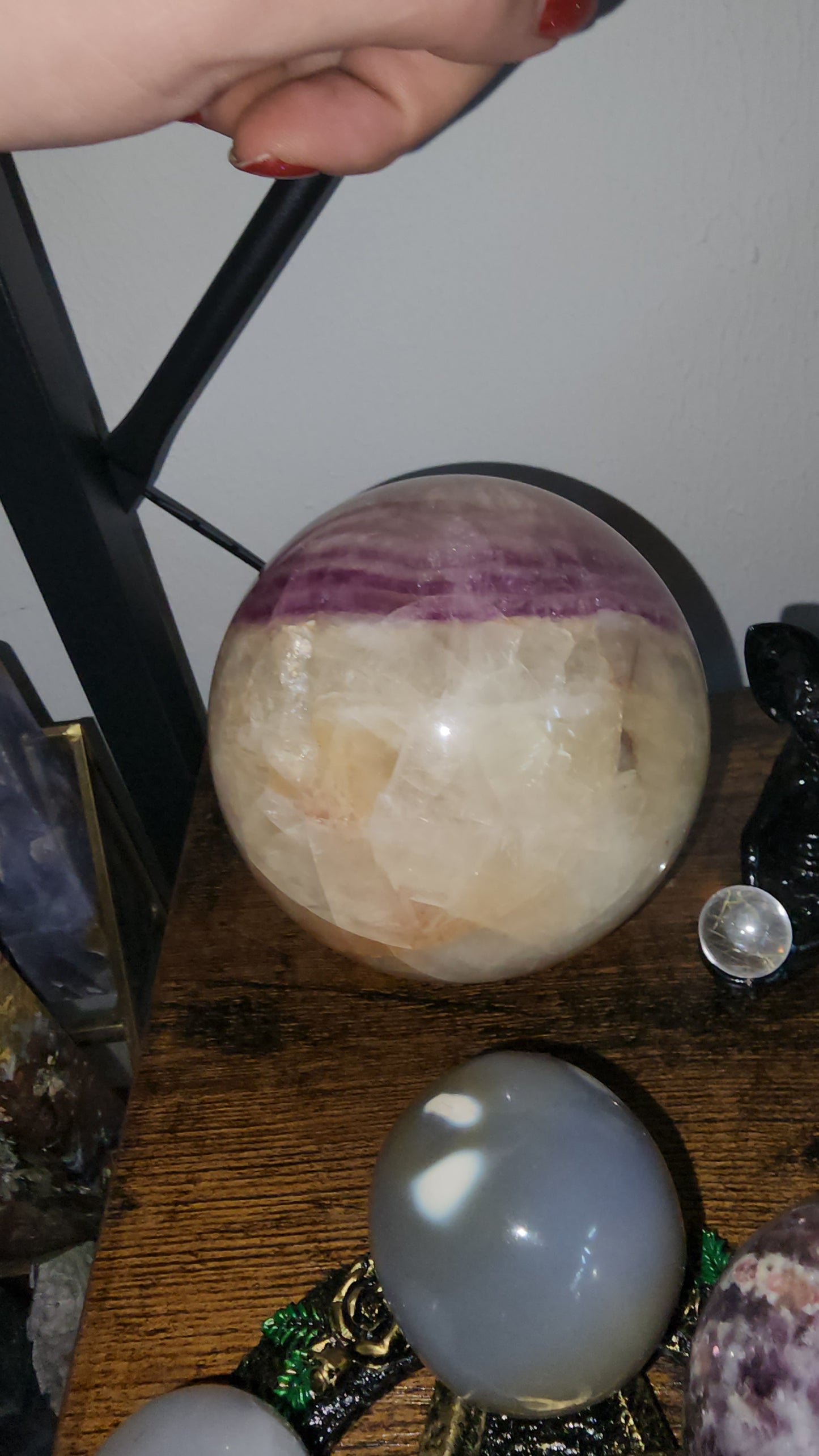 Pink & yellow fluorite sphere huge