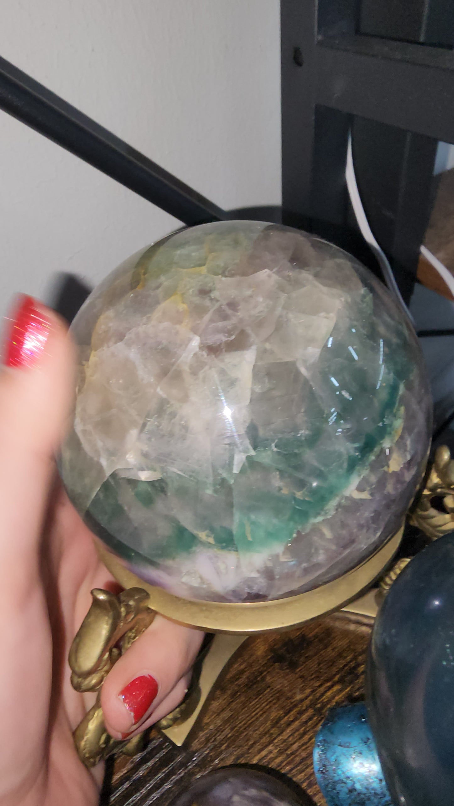 Big rainbow fluorite crystal sphere