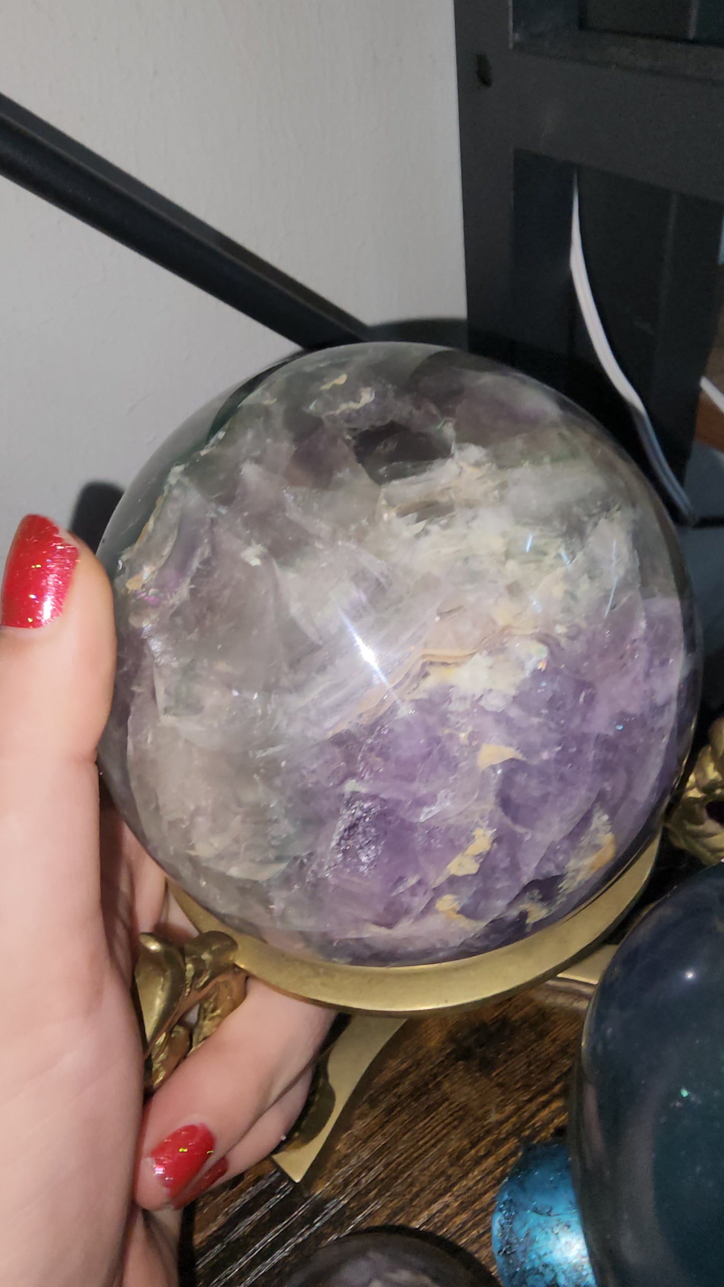 Big rainbow fluorite crystal sphere