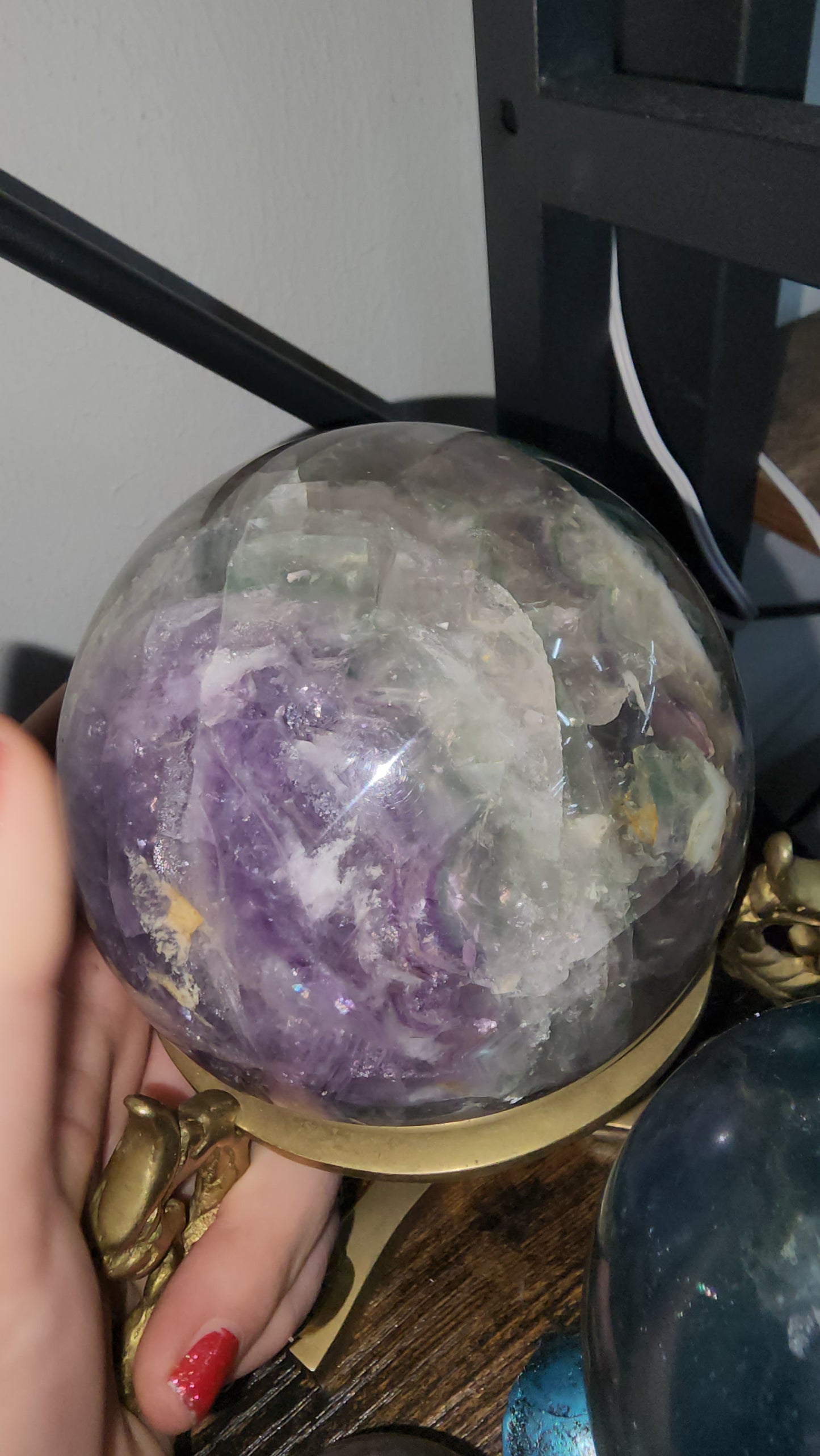 Big rainbow fluorite crystal sphere