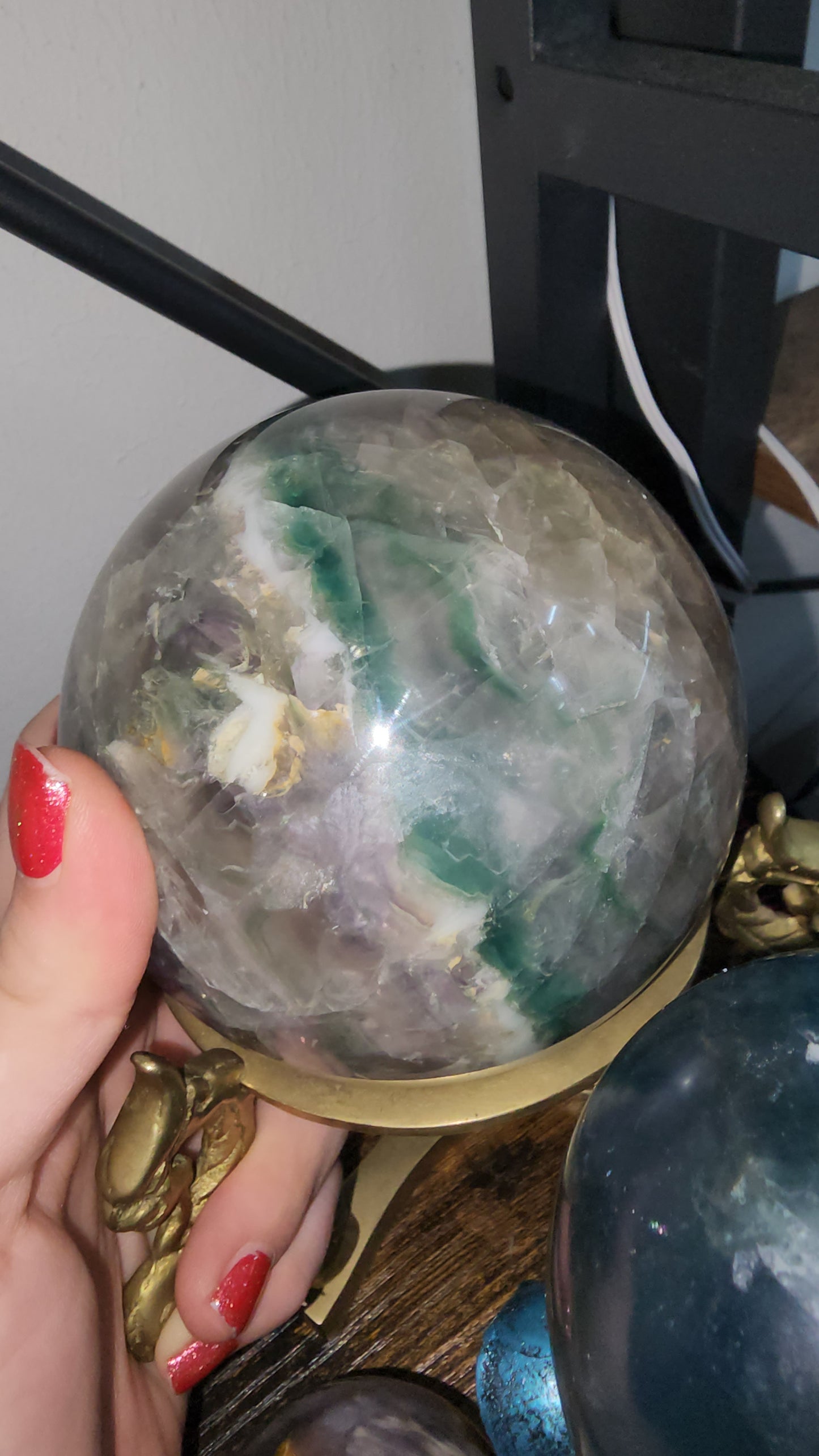 Big rainbow fluorite crystal sphere