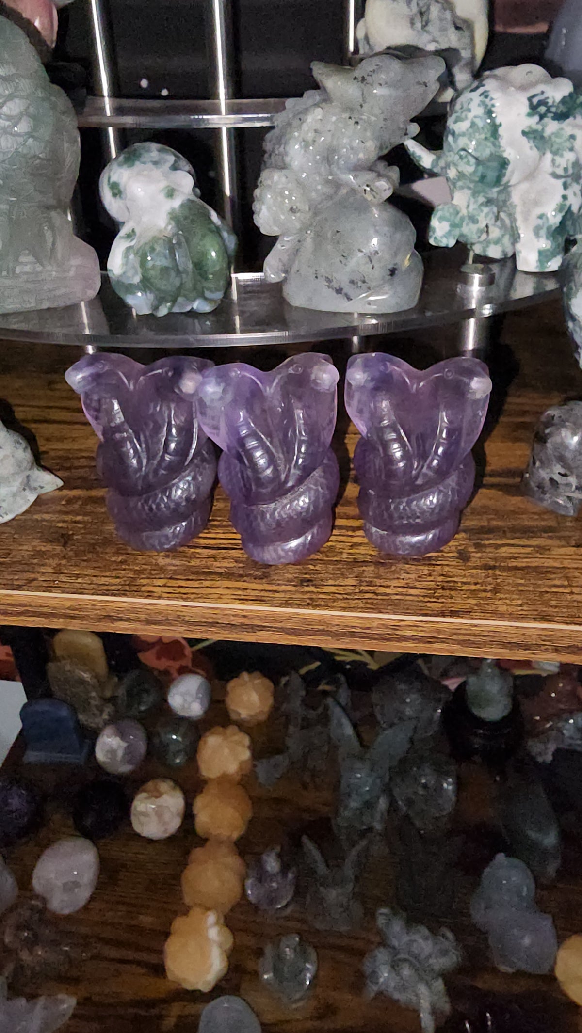 Fluorite two-headed snakes crystal carving