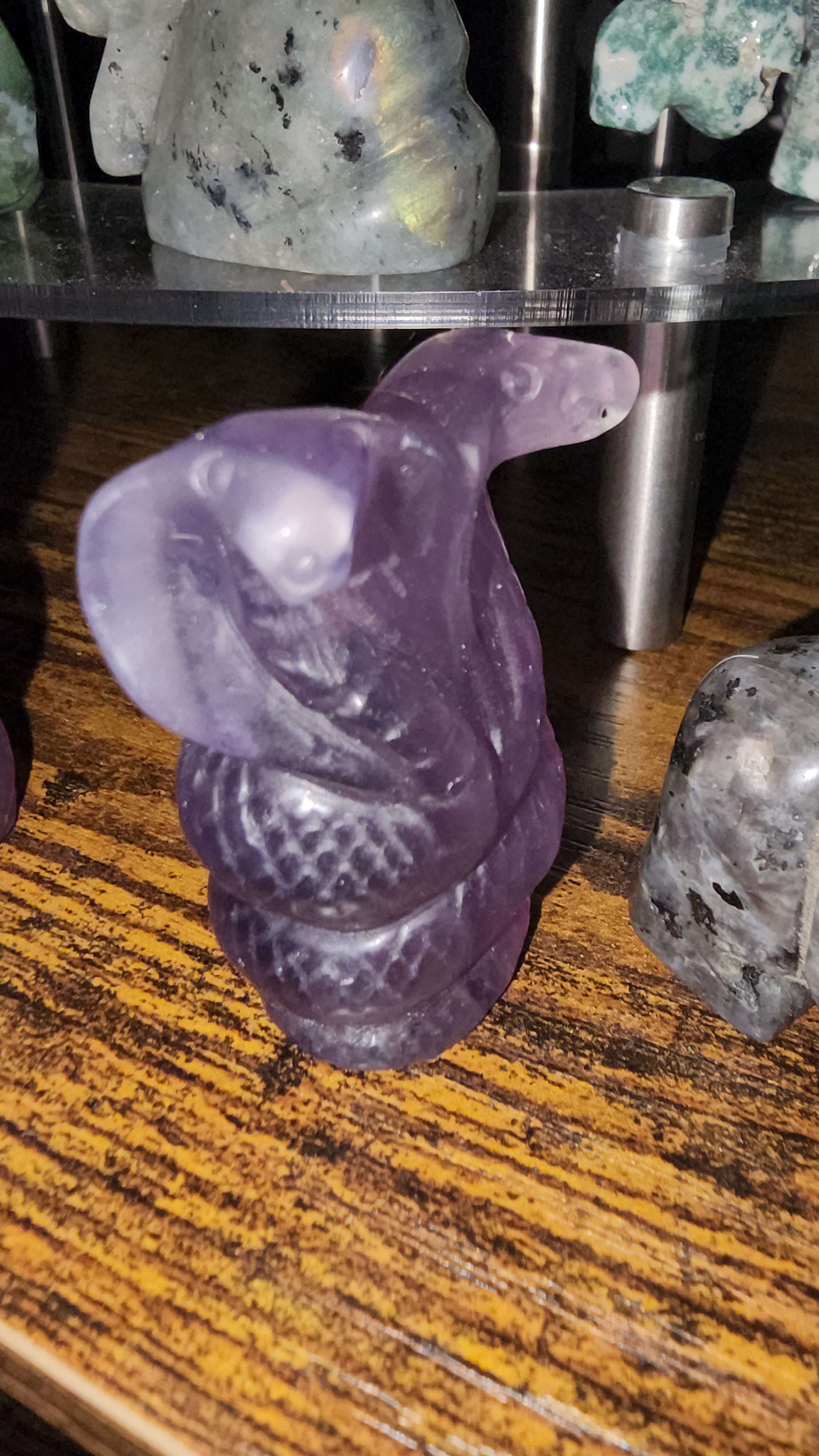 Fluorite two-headed snakes crystal carving
