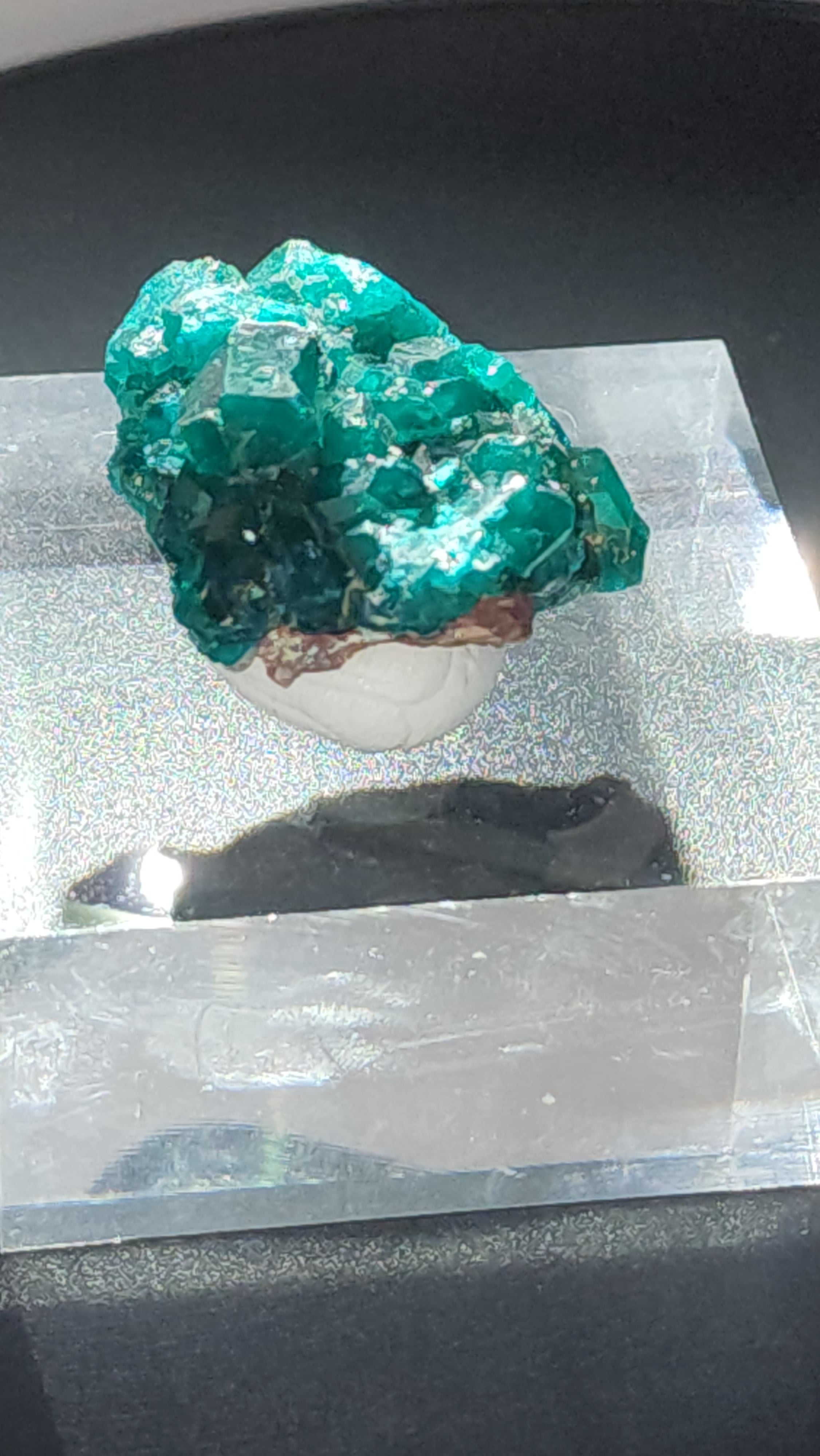 Dioptase raw specimens on acrylic stands