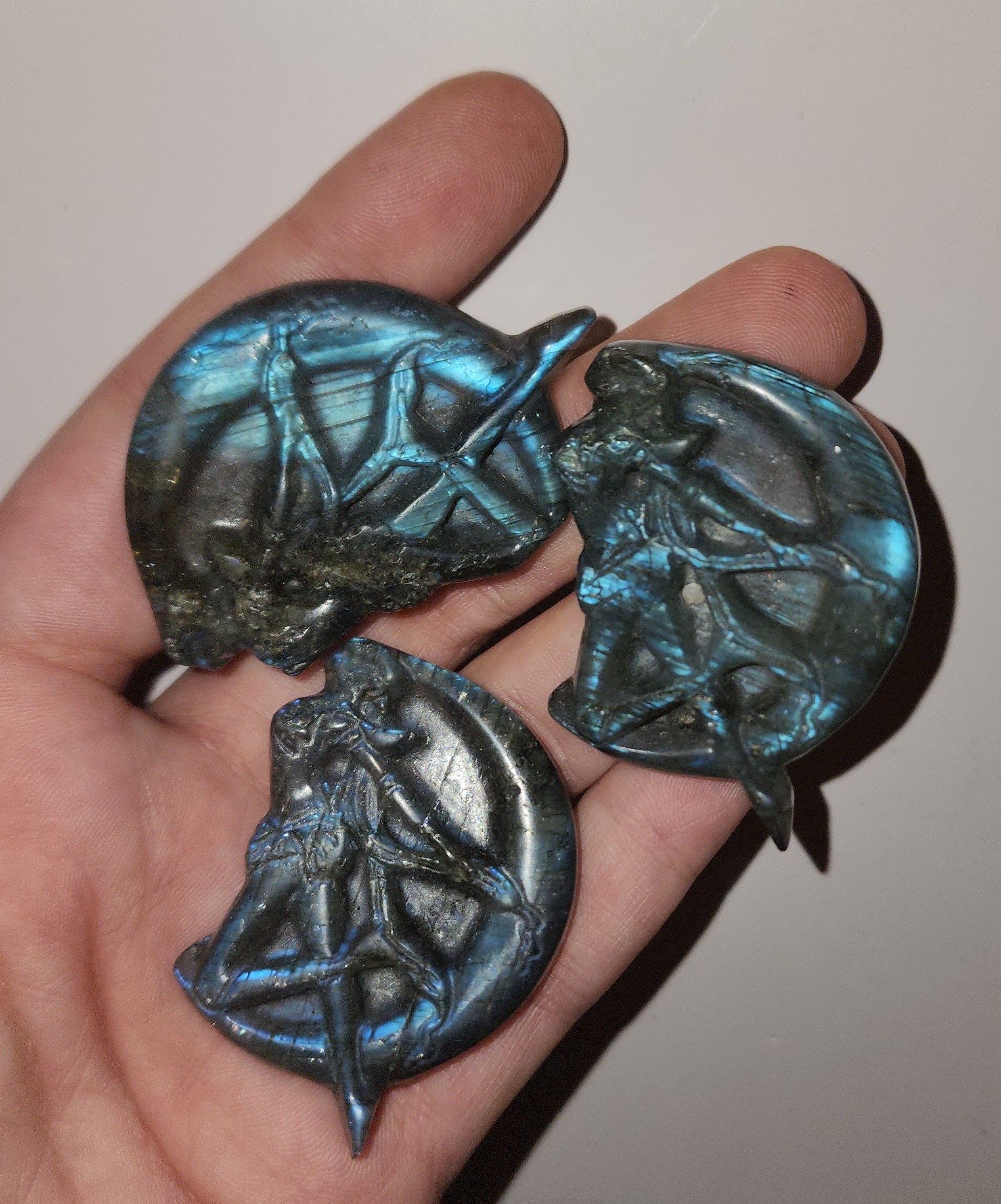 Labradorite flat carvings