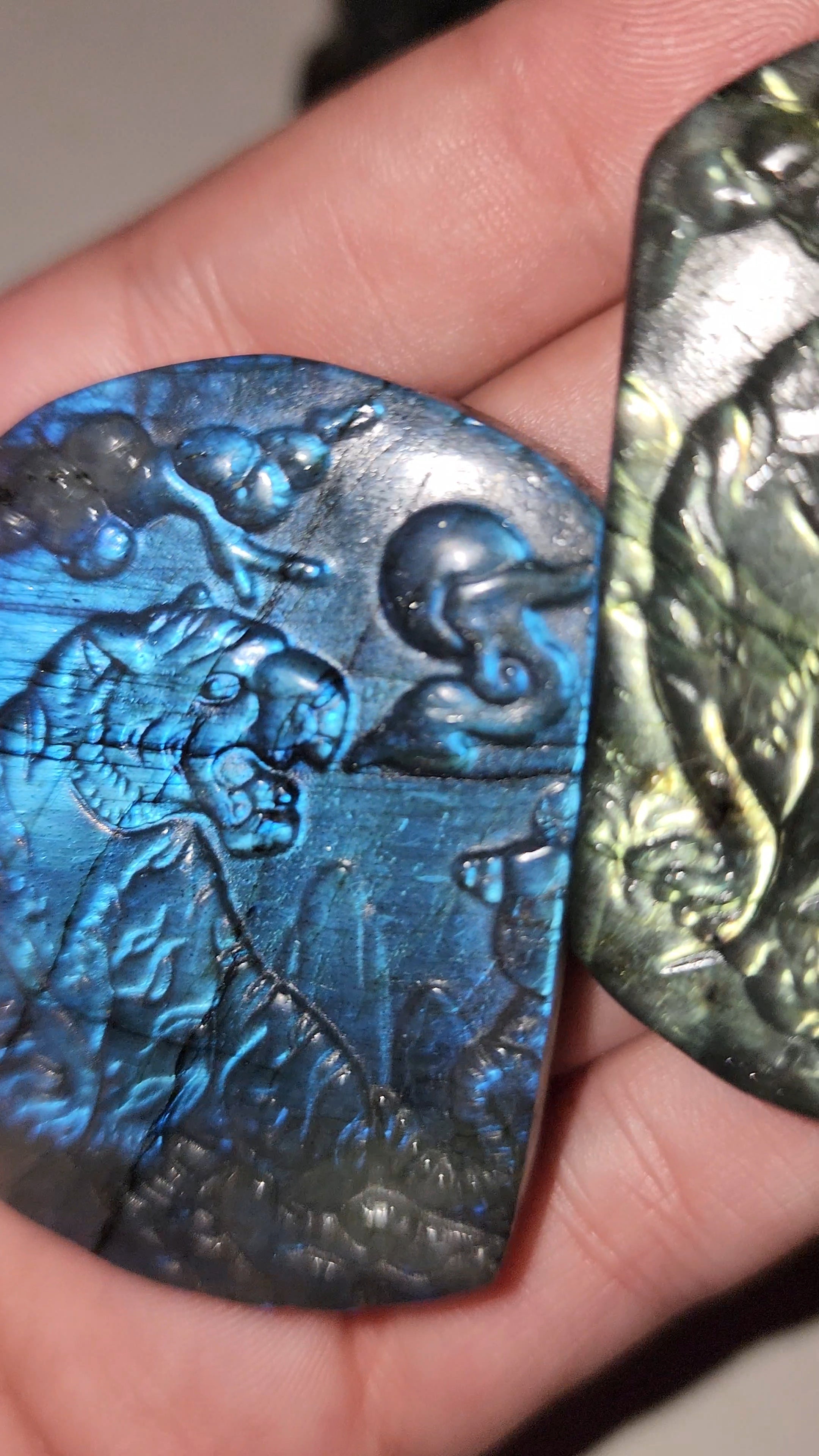 Labradorite flat carvings