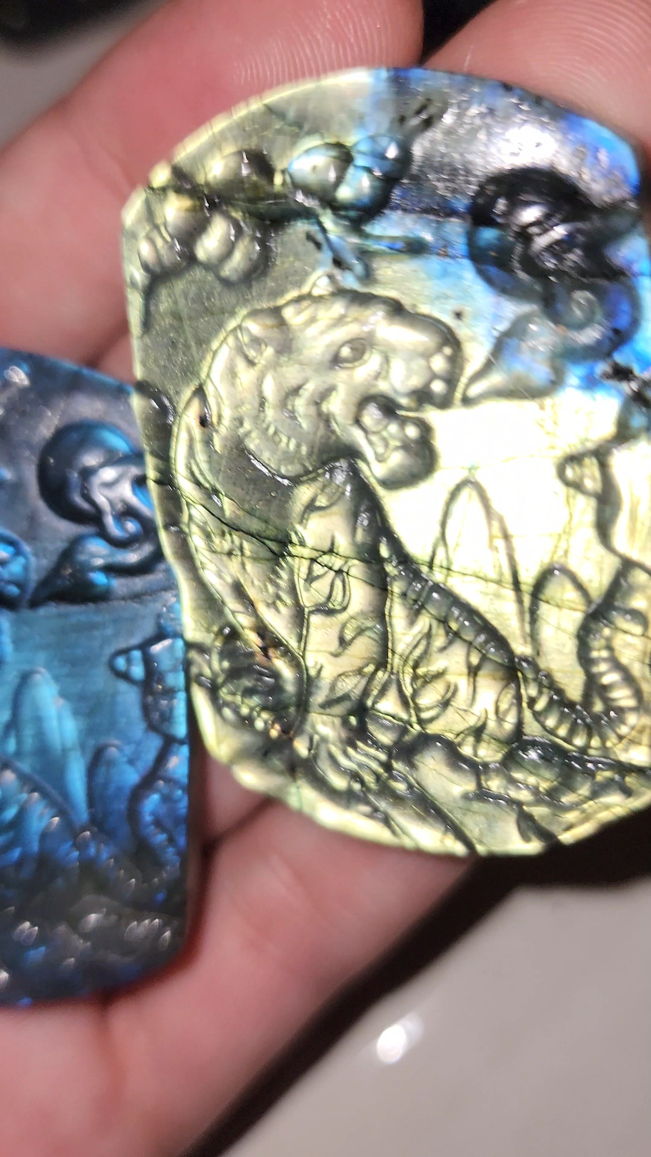 Labradorite flat carvings