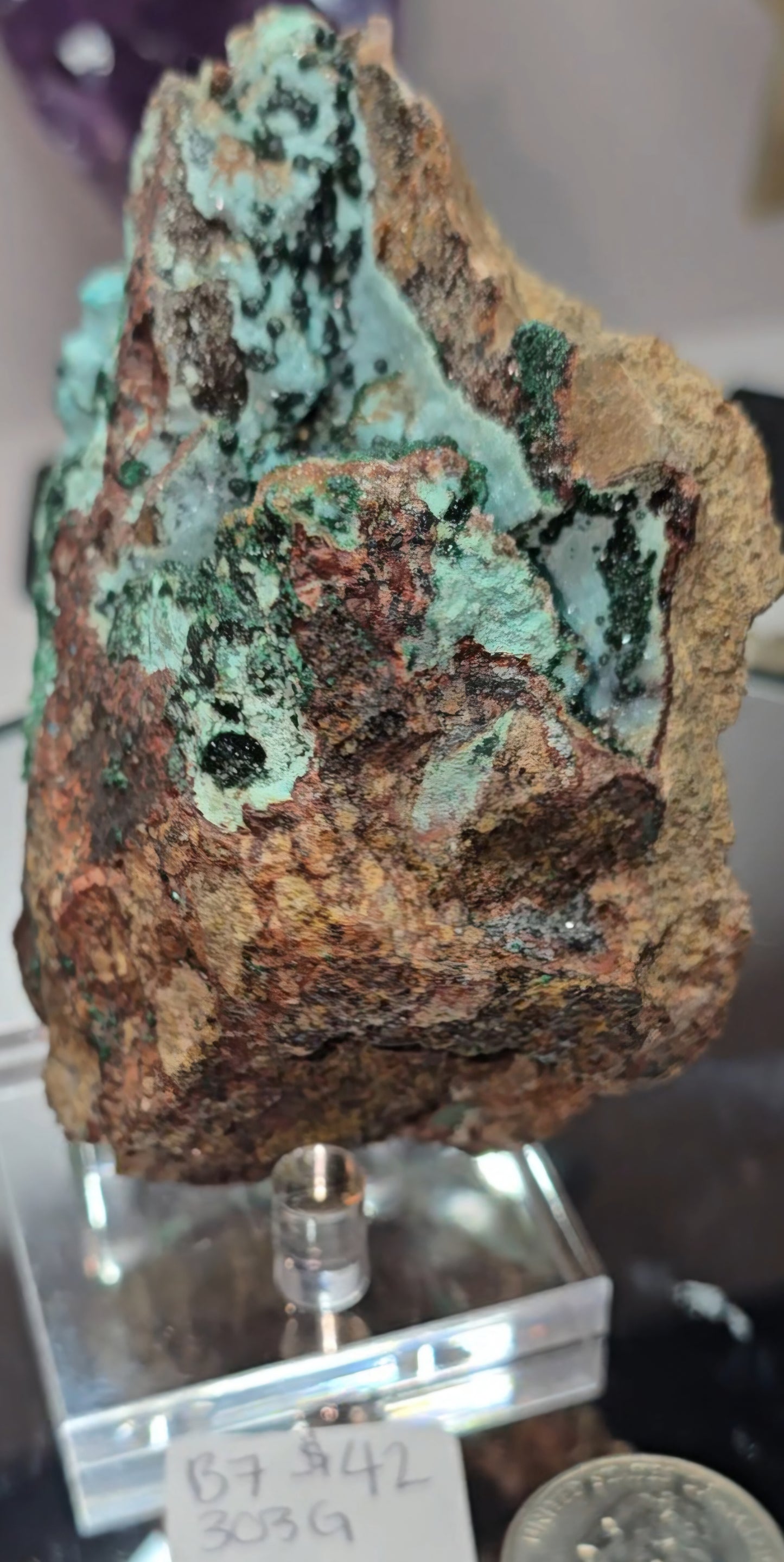 Chrysocolla and quartz on dolomite