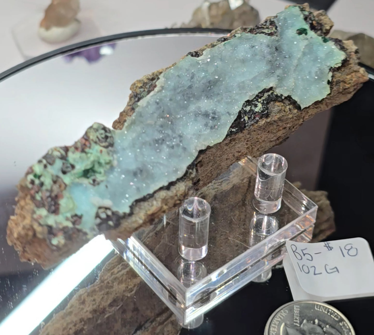 Chrysocolla and quartz on dolomite