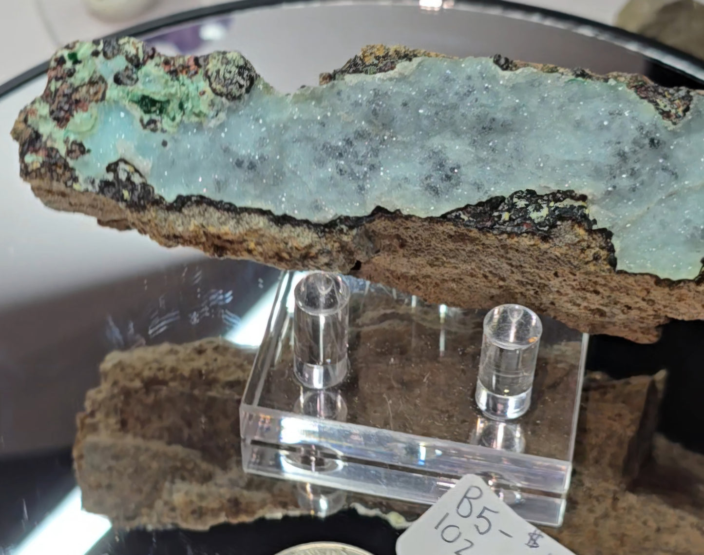 Chrysocolla and quartz on dolomite