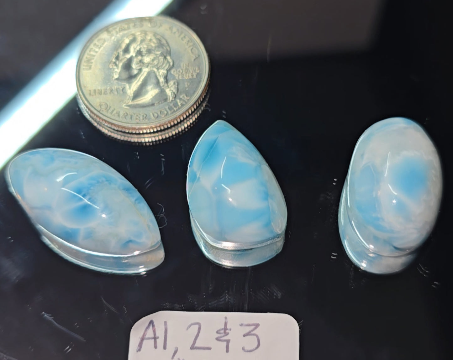 Polished larimar cabs