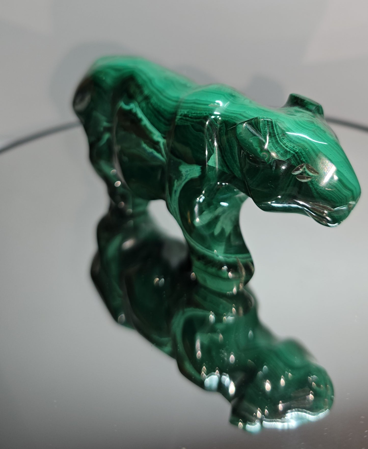 Handcarved Malachite lionesses