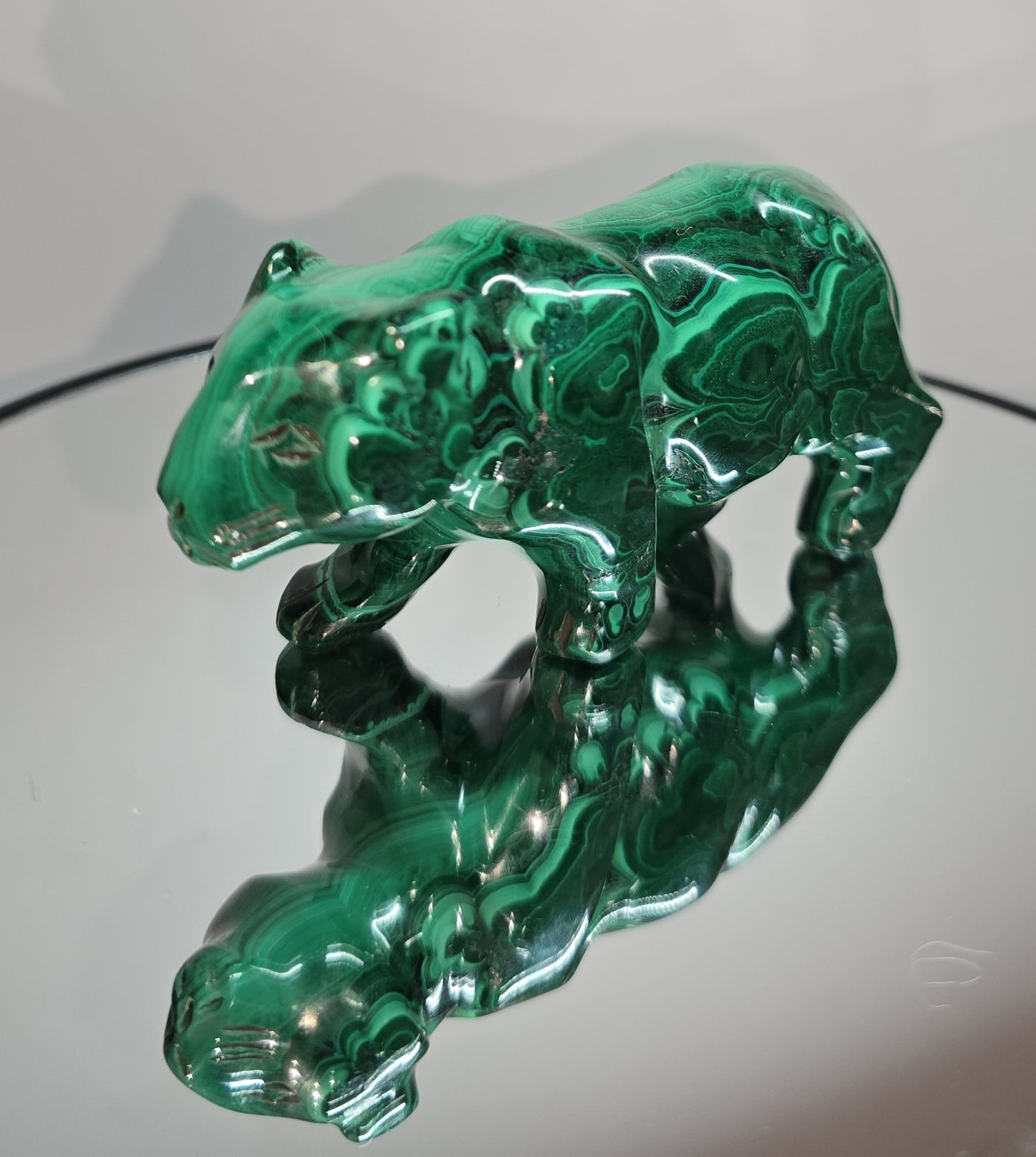 Handcarved Malachite lionesses