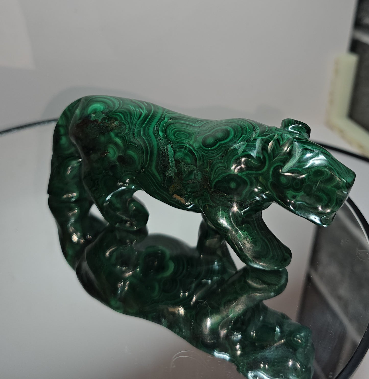 Handcarved Malachite lionesses