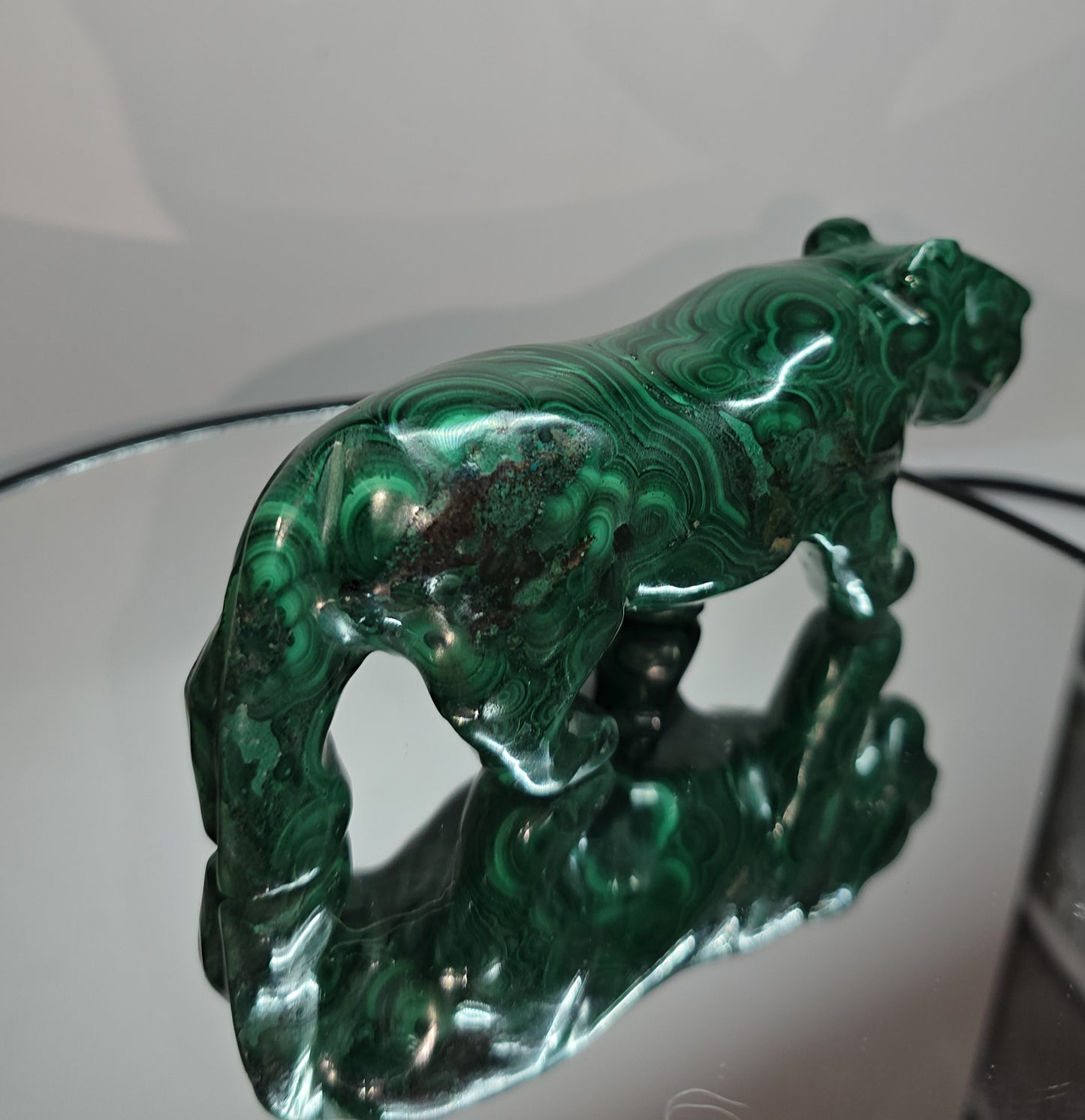 Handcarved Malachite lionesses